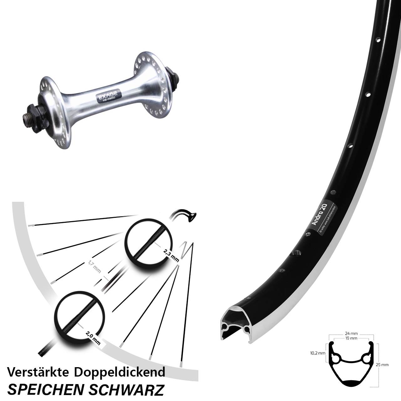 28 Zoll Ryde Andra 20 Shimano Vorderrad QR