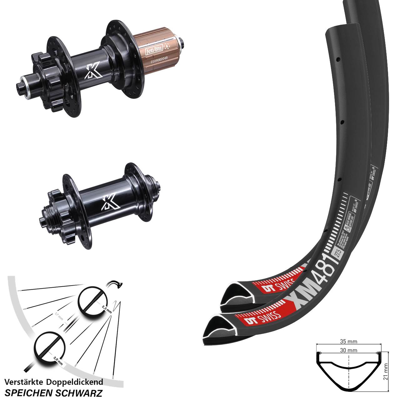 Disc Laufradsatz 27,5 Zoll DT Swiss XM481 KX-M 8-12 fach HG QR