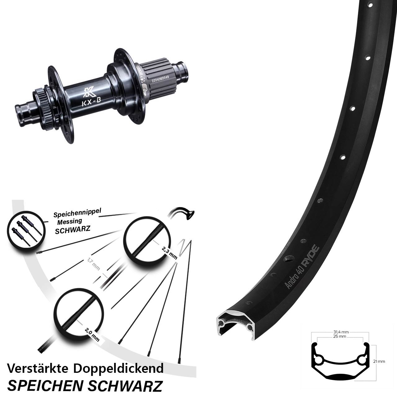 Centerlock Hinterrad 28-29 Zoll Ryde Andra 40 KX-B Stahlachse Micro Spline 12x148