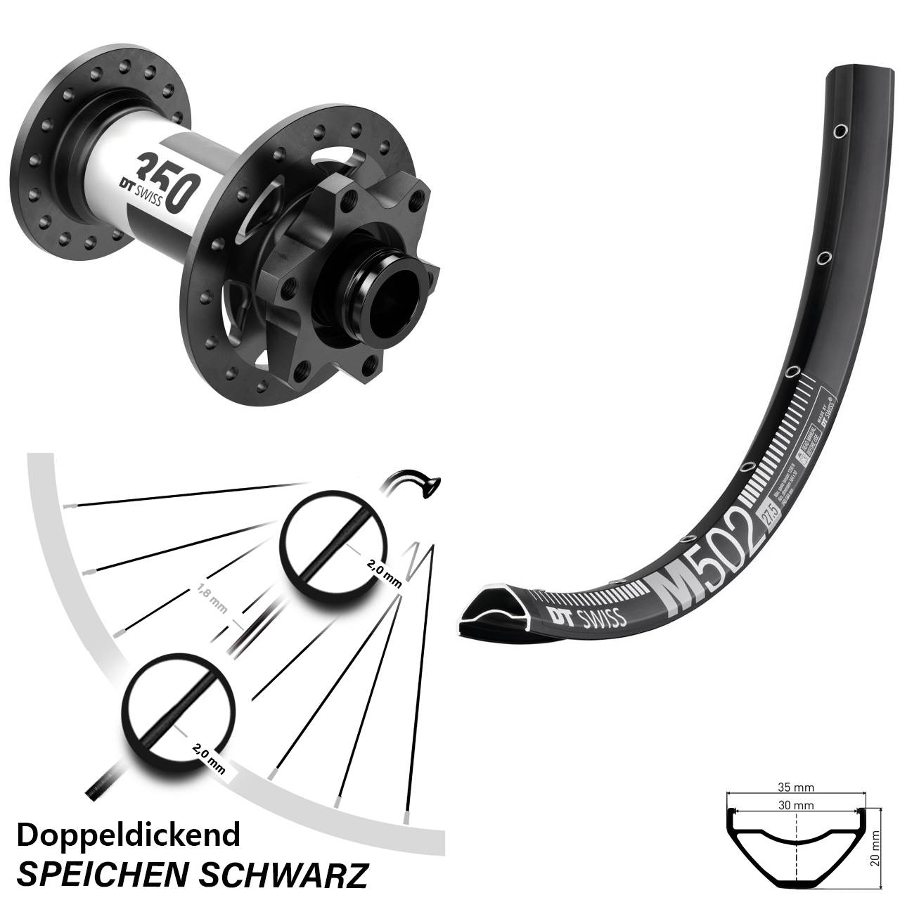 M 502 DT Swiss 350 Boost 15x110 mm Vorderrad 6-Loch Steckachse