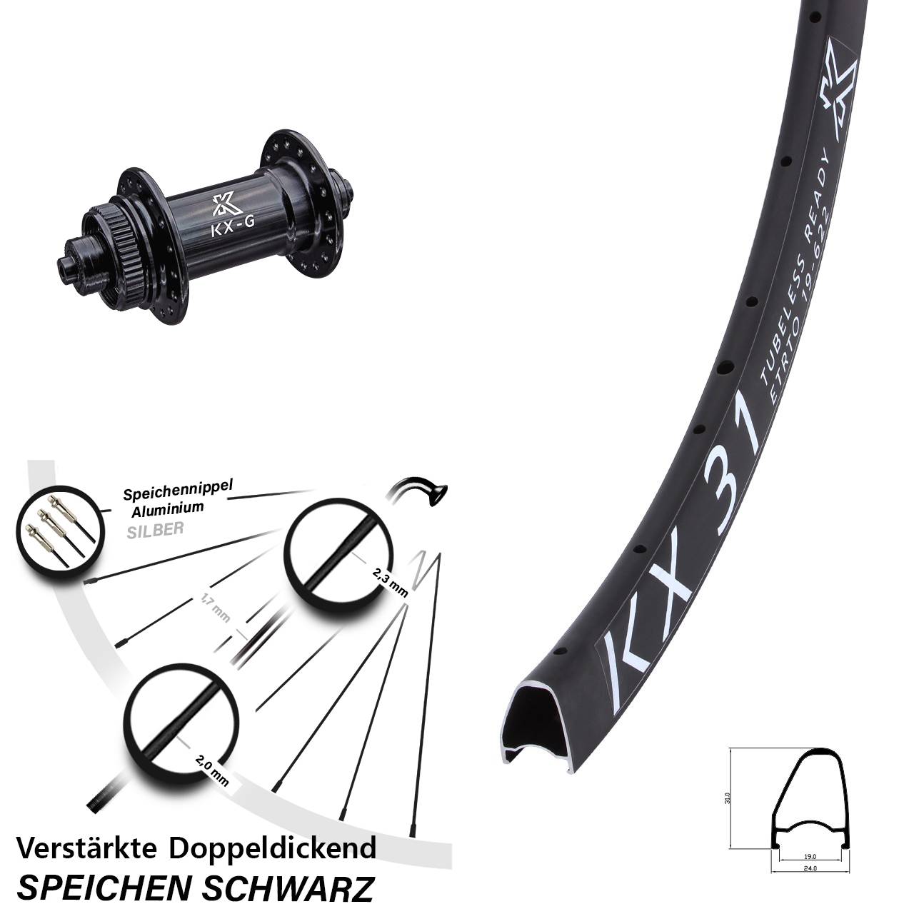 KX-G31 OS 28 Zoll Centerlock Vorderrad für Schnellspanner