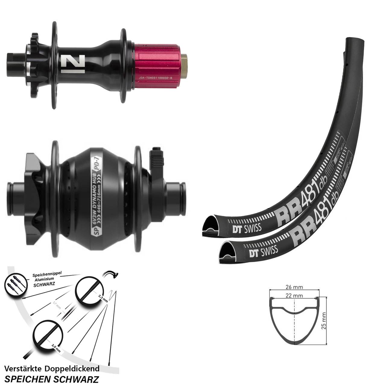 Laufradsatz 28 Zoll DT Swiss RR 481 Novatec D792 Disc 6-Loch SP PD-7 8-12 fach 12x100/142