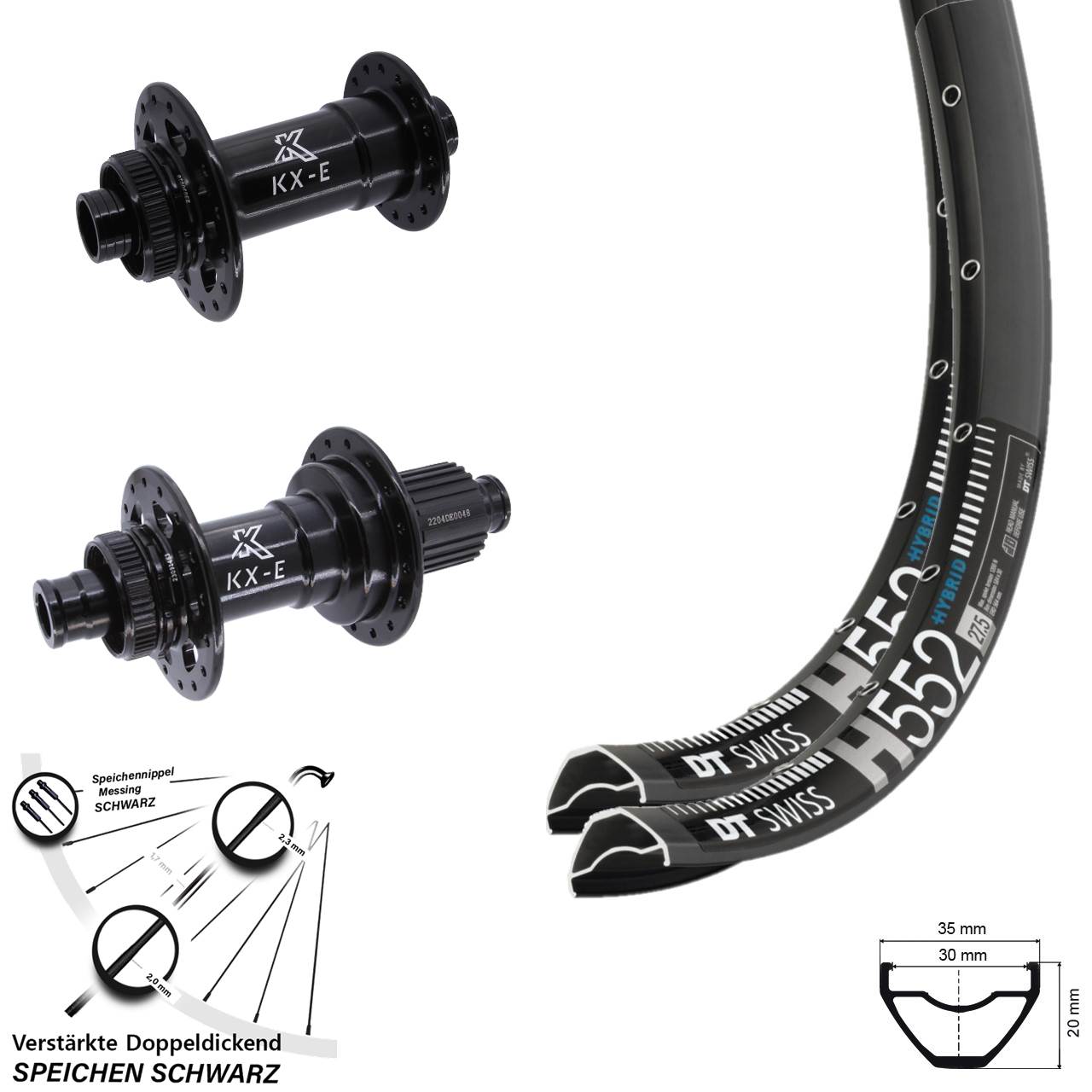 DT Swiss H 552 KX-E Heavy Duty 29 Zoll Laufrad-Satz 15x110 12x148 Shimano Micro Spline