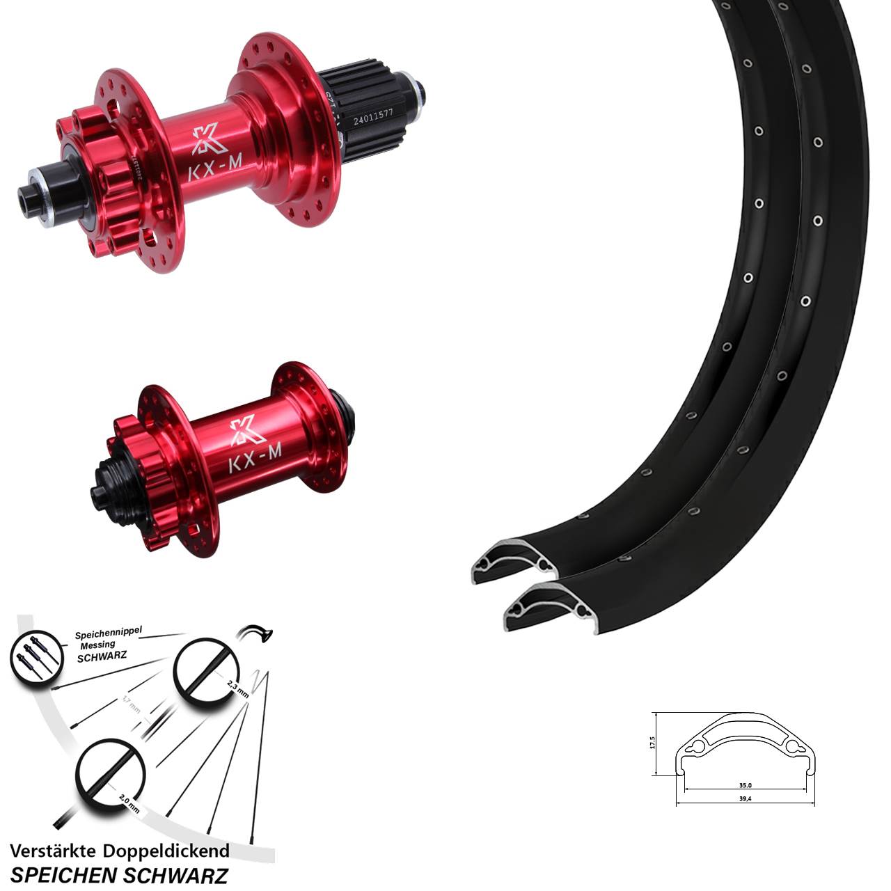 29 Zoll Laufradsatz QR Ryde Disc 35 KX-M rot Shimano Micro Spline