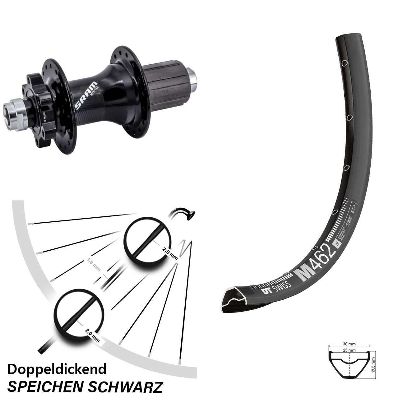 DT Swiss M462 Sram 746 27,5 Zoll 6-Loch Hinterrad 12x148 8-11 fach HG