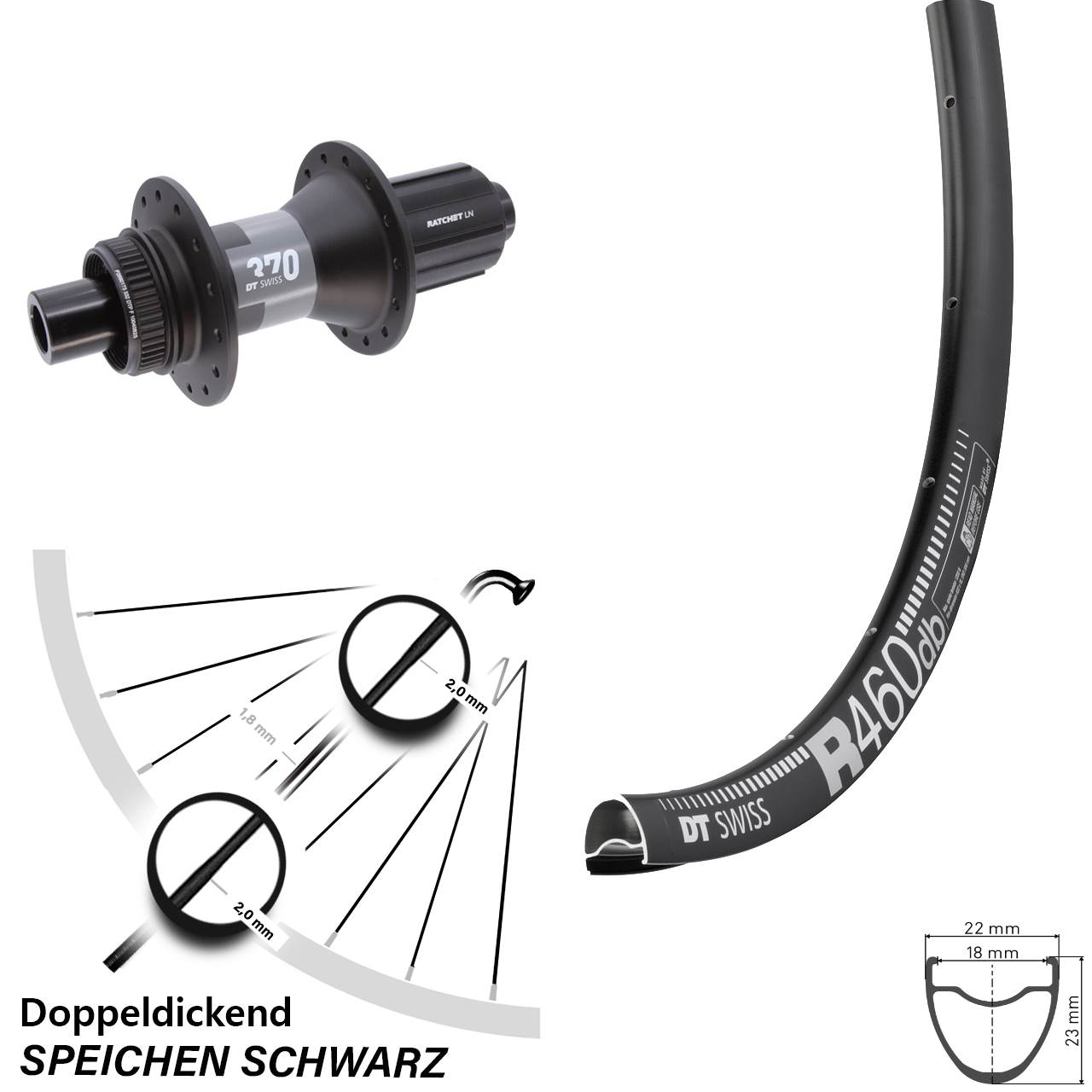 28 Zoll DT Swiss R460-370 Disc Hinterrad 12x142 11-12 fach HG