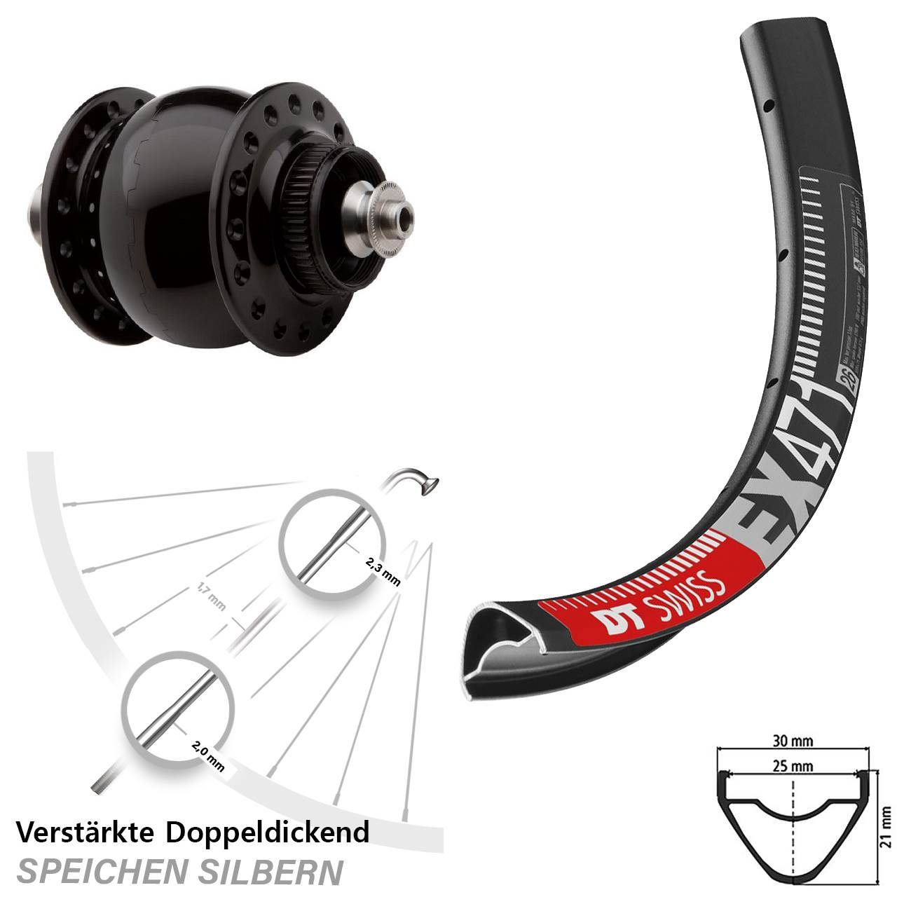 650B DT Swiss EX 471 SON 28 Centerlock Dynamo-Vorderrad für Schnellspanner