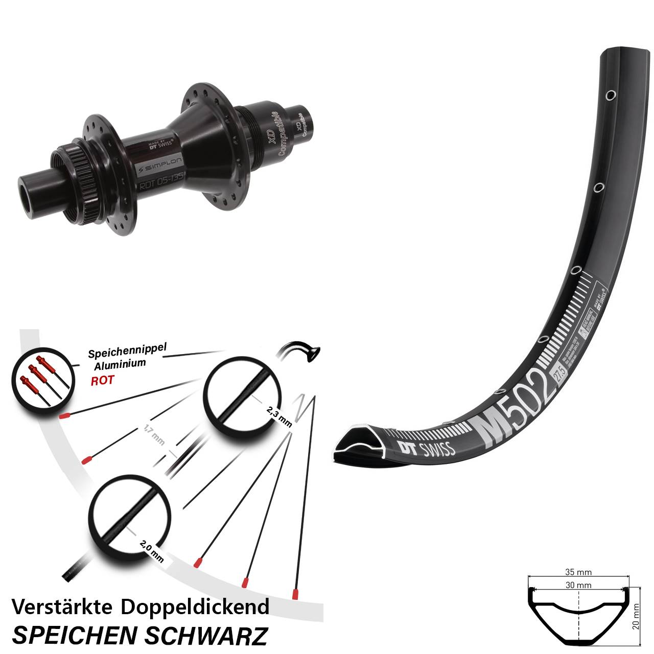 Hinterrad Centerlock 29 Zoll DT Swiss M502 DT Swiss 370 XD 12x142