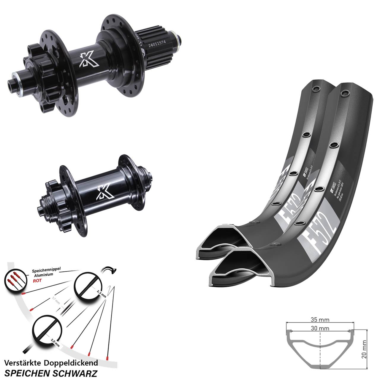 DT Swiss F 572 KX-M 27,5 Zoll Laufradsatz 6-Loch QR Micro Spline