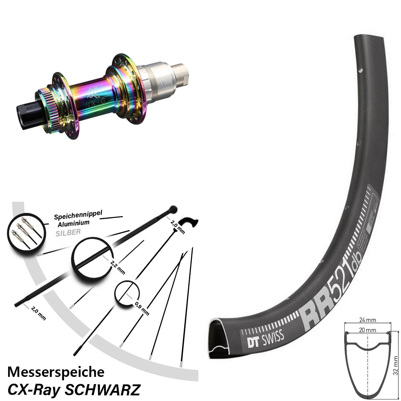Disc Laufrad 12x142 28 Zoll DT Swiss RR 521 KX-G Oilslick XDR 11-12 fach CX-Ray