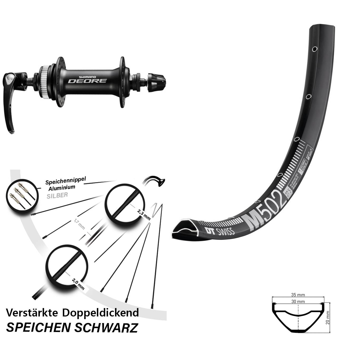 Disc Laufrad 29 Zoll DT Swiss M 502 Shimano Deore QR