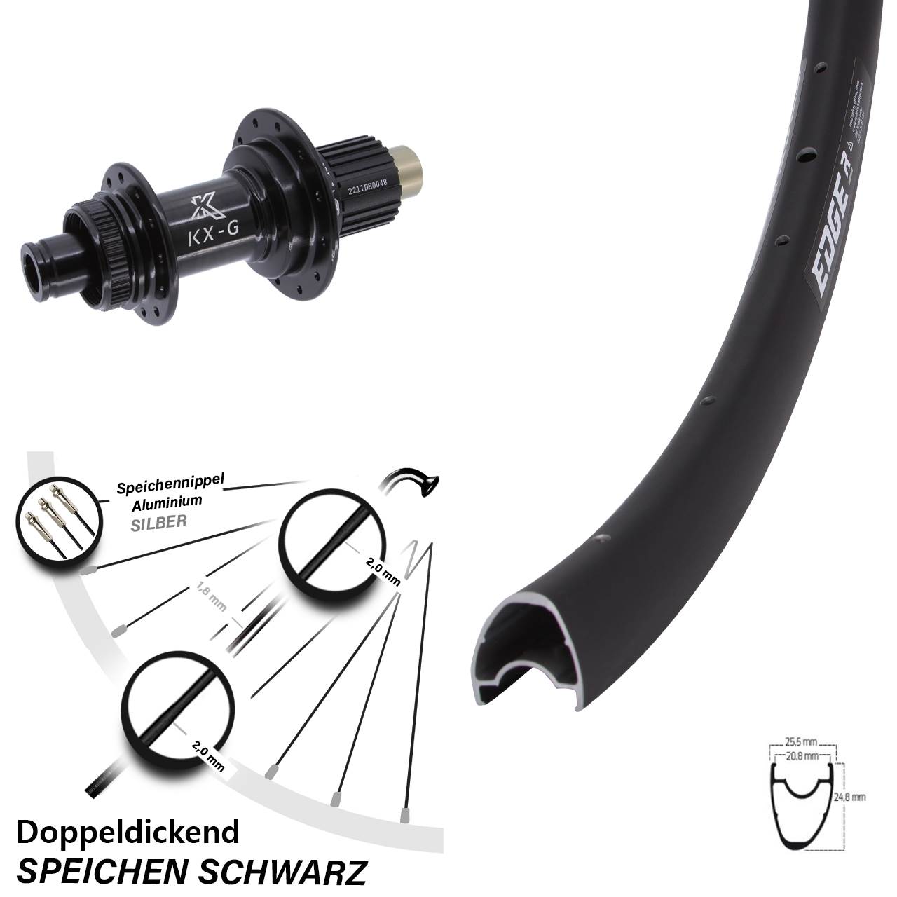 28/29 Zoll Hinterrad Ryde Edge R25 KX-G Micro Spline 12x142