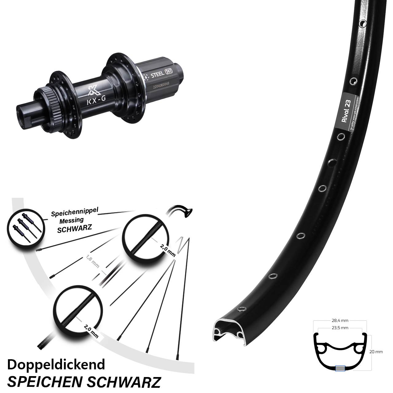 Hinterrad 27,5 Zoll Ryde Rival 23 KX-GS 8-12 fach 12x142