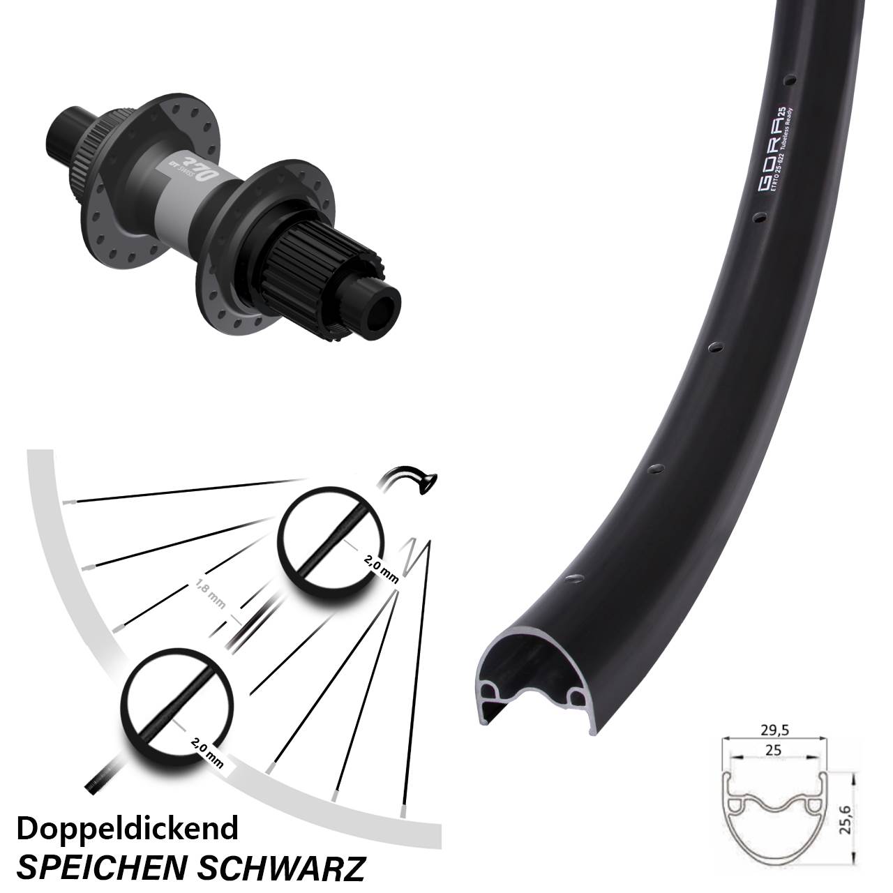 29 Zoll Gora 25 DT Swiss 370 Hinterrad Centerlock 12x142 Micro Spline