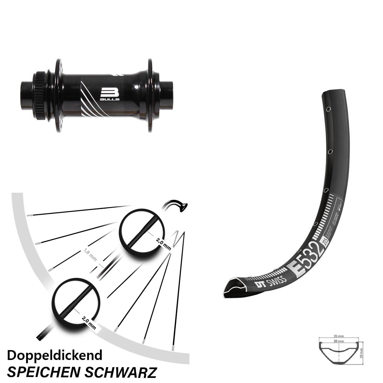 29 Zoll DT Swiss E532 Formula CL-811 Disc Vorderrad 15x110 Boost