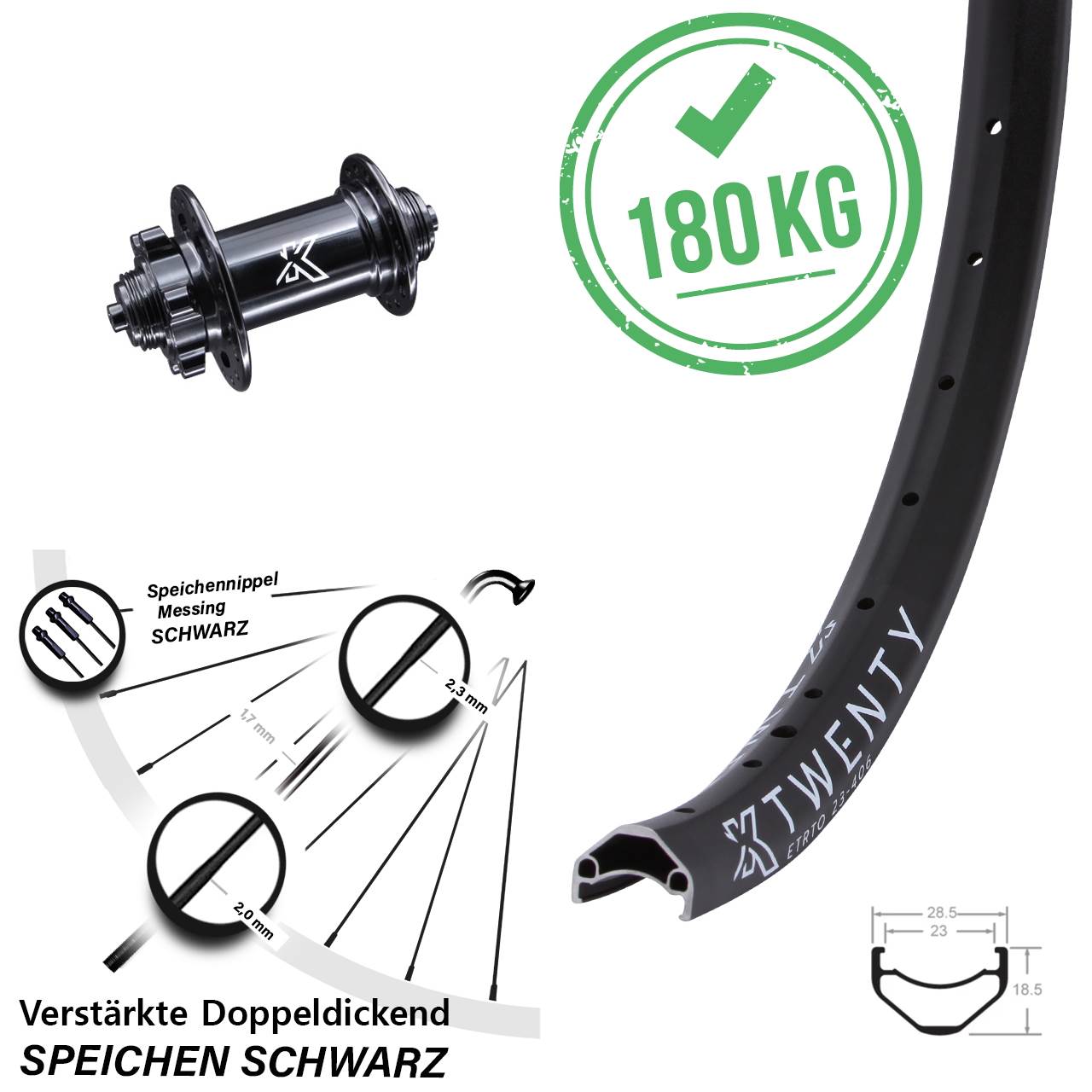 KX-M Twenty Vorderrad 20 Zoll Schnellspanner 6-Loch