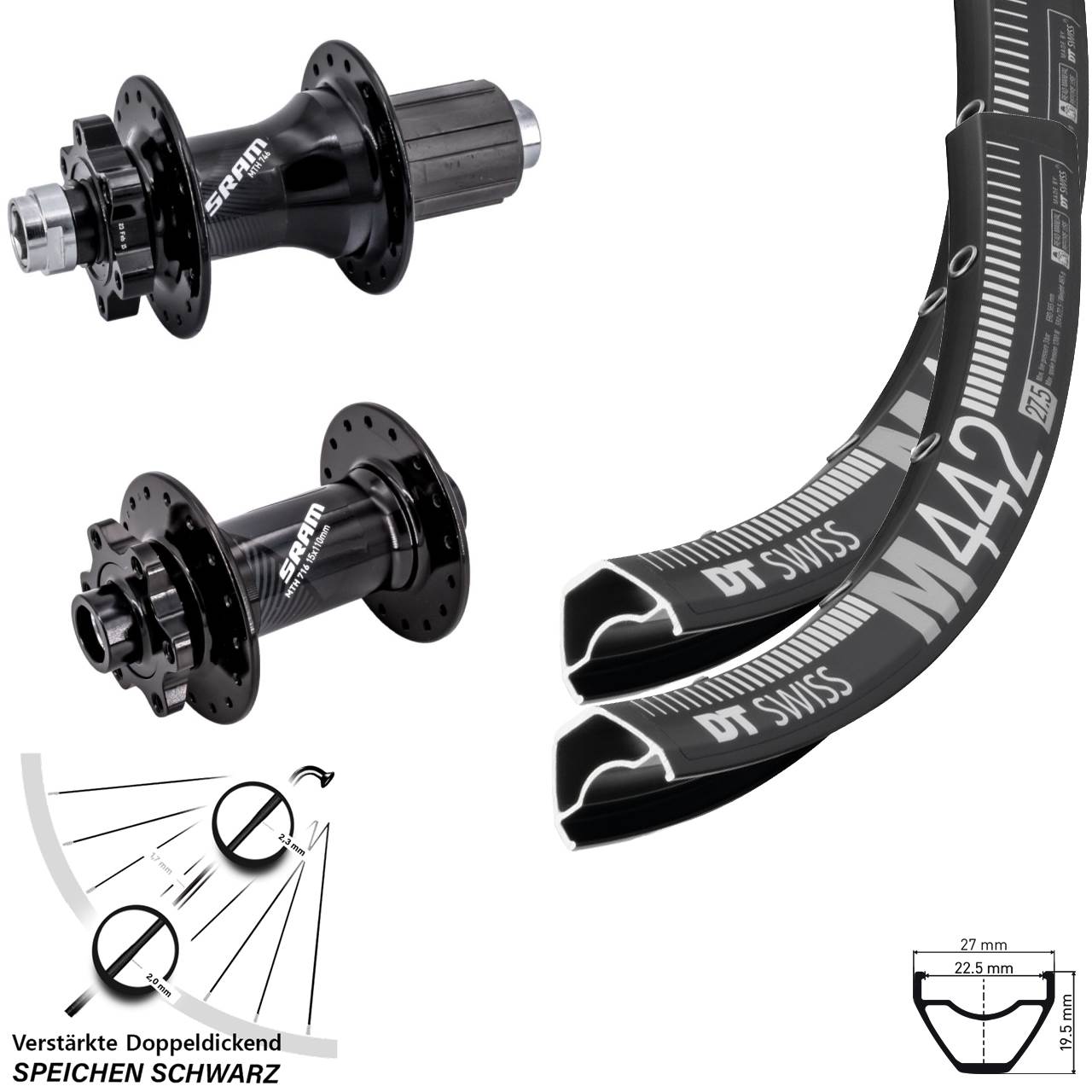 6-Loch Laufradsatz 15x110 12x148 29 Zoll DT Swiss M442 Sram 716 746 8-11 fach