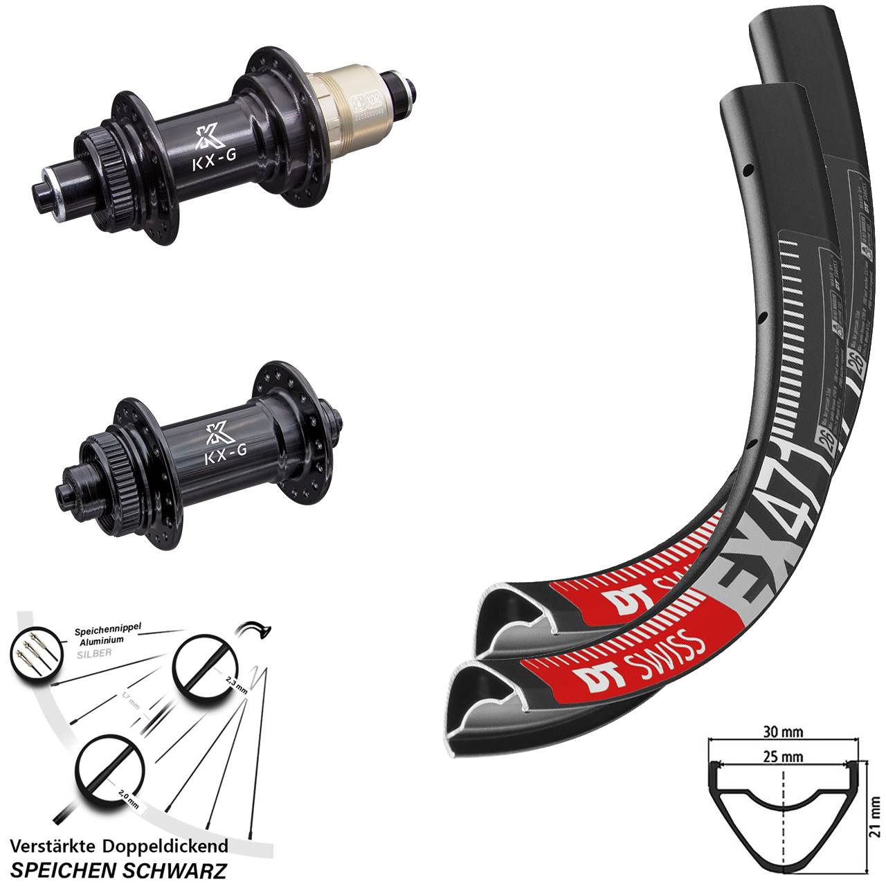 Centerlock Laufradsatz für Schnellspanner 650B DT Swiss EX471 KX-G XDR