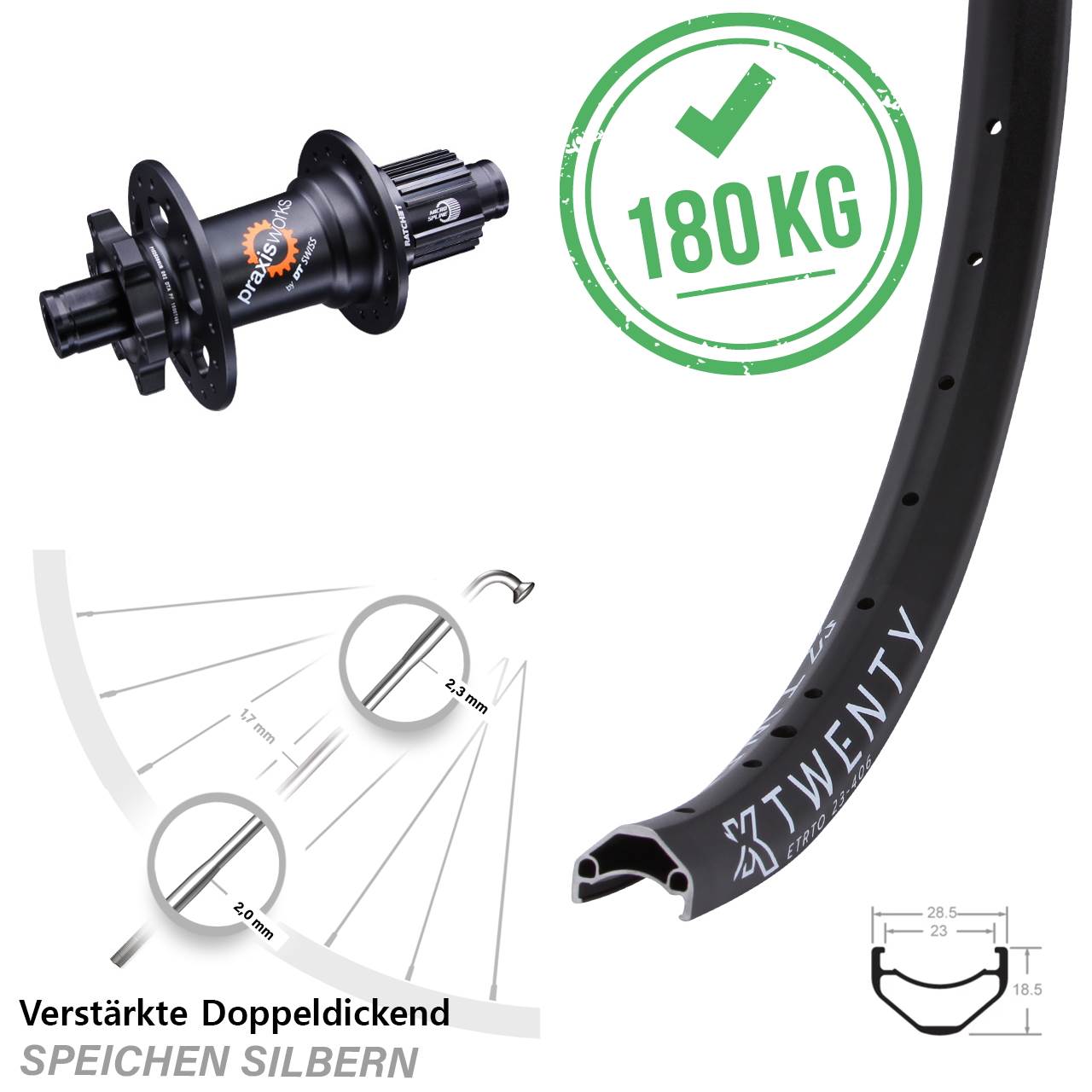 6-Loch Hinterrad 12x142 20 Zoll KX Twenty DT Swiss 350 Micro Spline