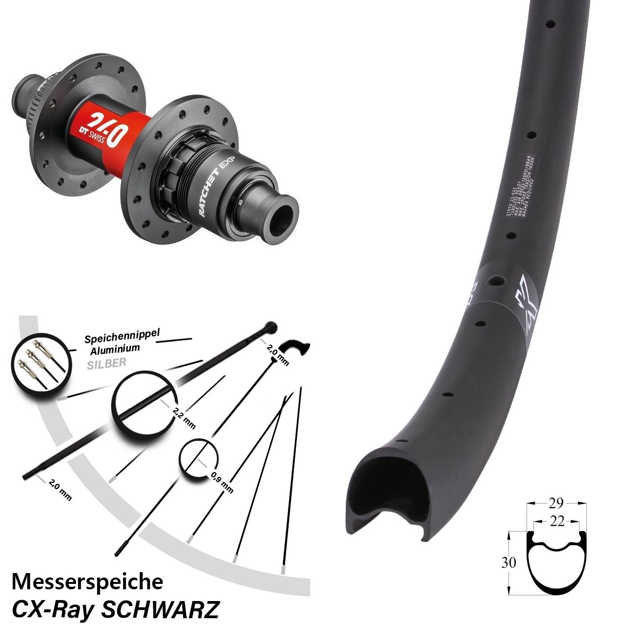 Hinterrad 12x142 KX-RC Gravel Carbon Sapim CX-Ray DT Swiss 240 EXP Sram XDR