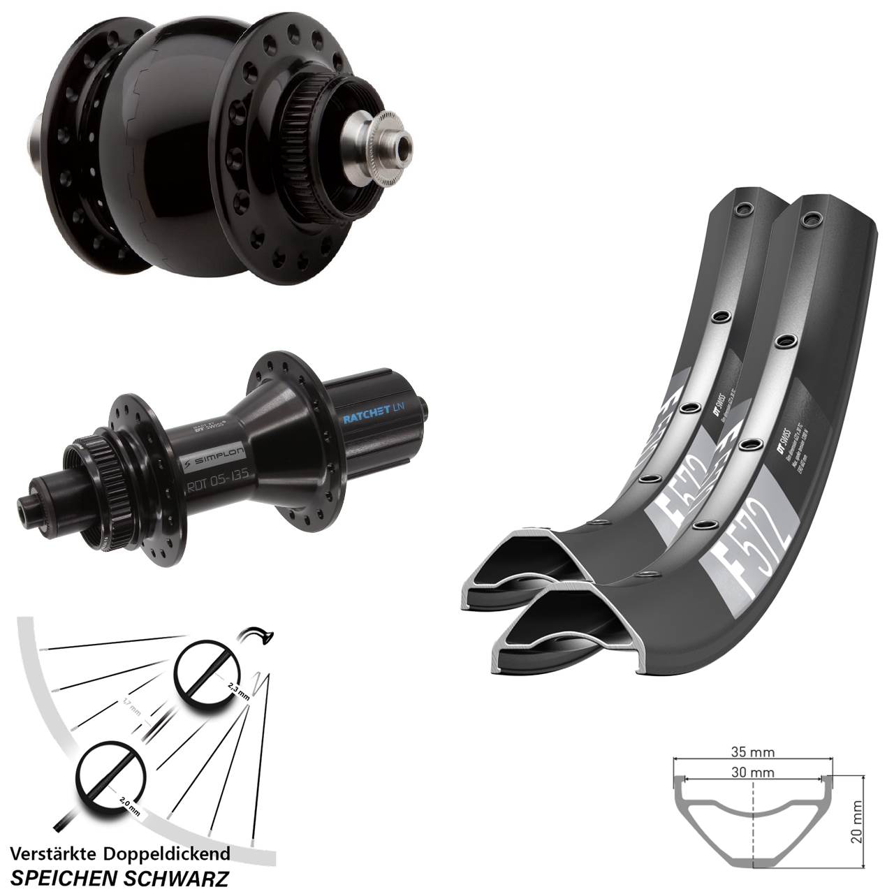 Disc Laufradsatz 27,5 Zoll DT Swiss F572 370 Hybrid SON 28 8-11 fach HG QR