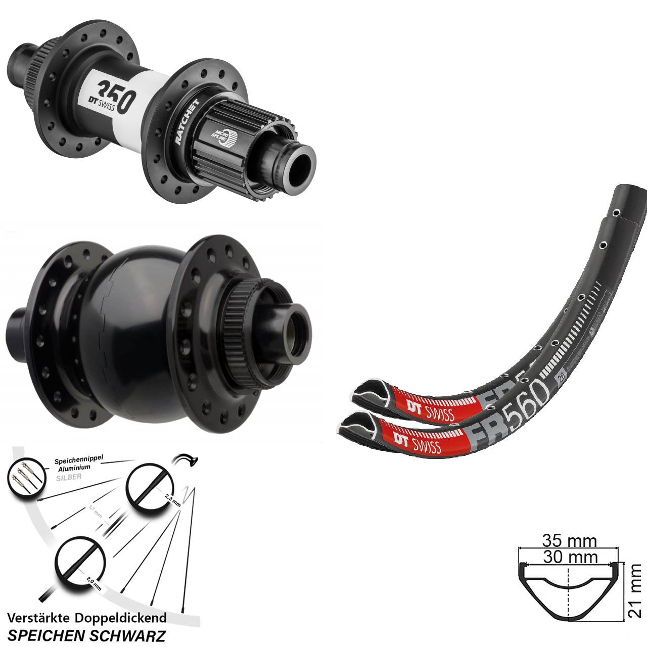 26 Zoll DT Swiss FR560-350 Ratchet 36 SON 28 Boost Laufradsatz 15x110 12x148 Micro Spline