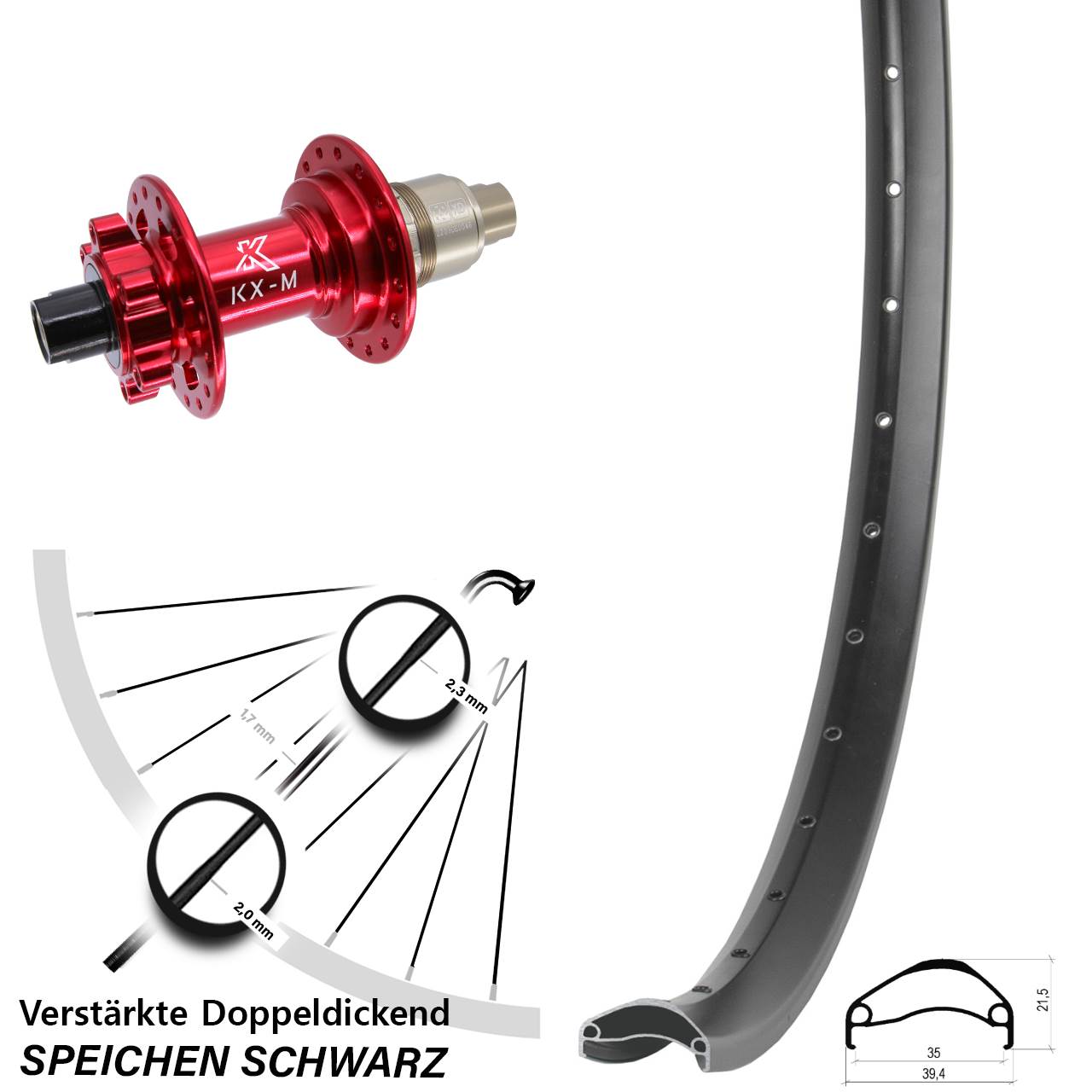 Hinterrad 6-Loch 27,5 Zoll Ambrosio E35 KX-M rot SRAM XD 12x142