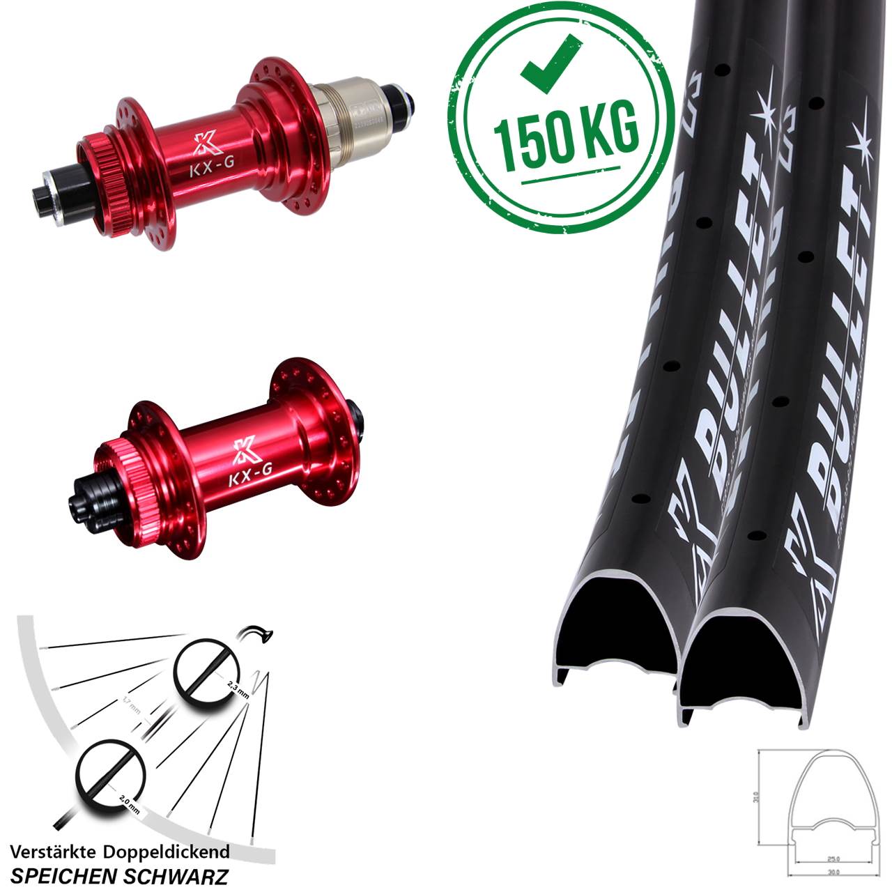 KX-G Bullet rot 29 Zoll Disc Laufradsatz QR XDR 11-12 fach