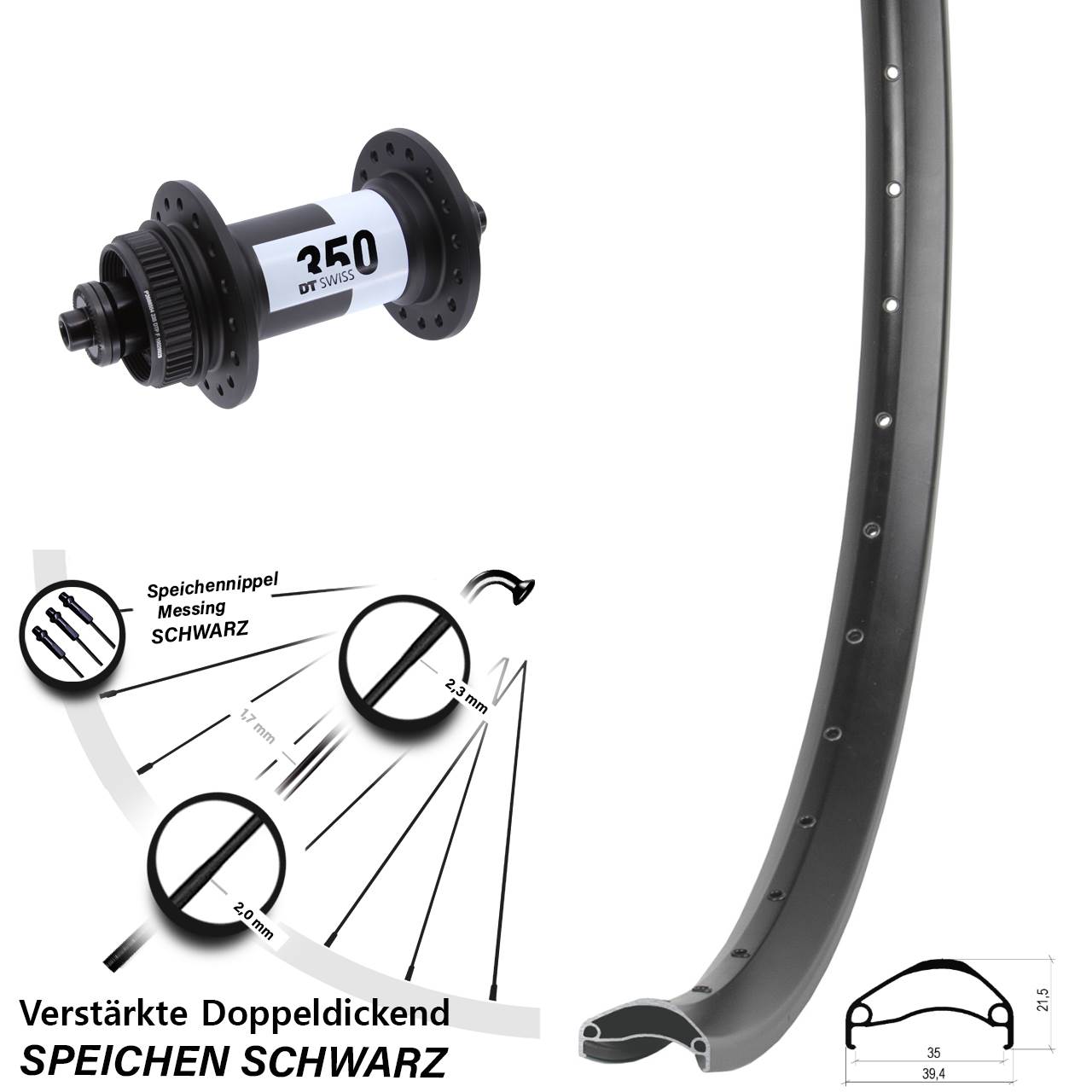 Ambrosio E35 DT Swiss 350 27,5 Zoll Disc Vorderrad für Schnellspanner