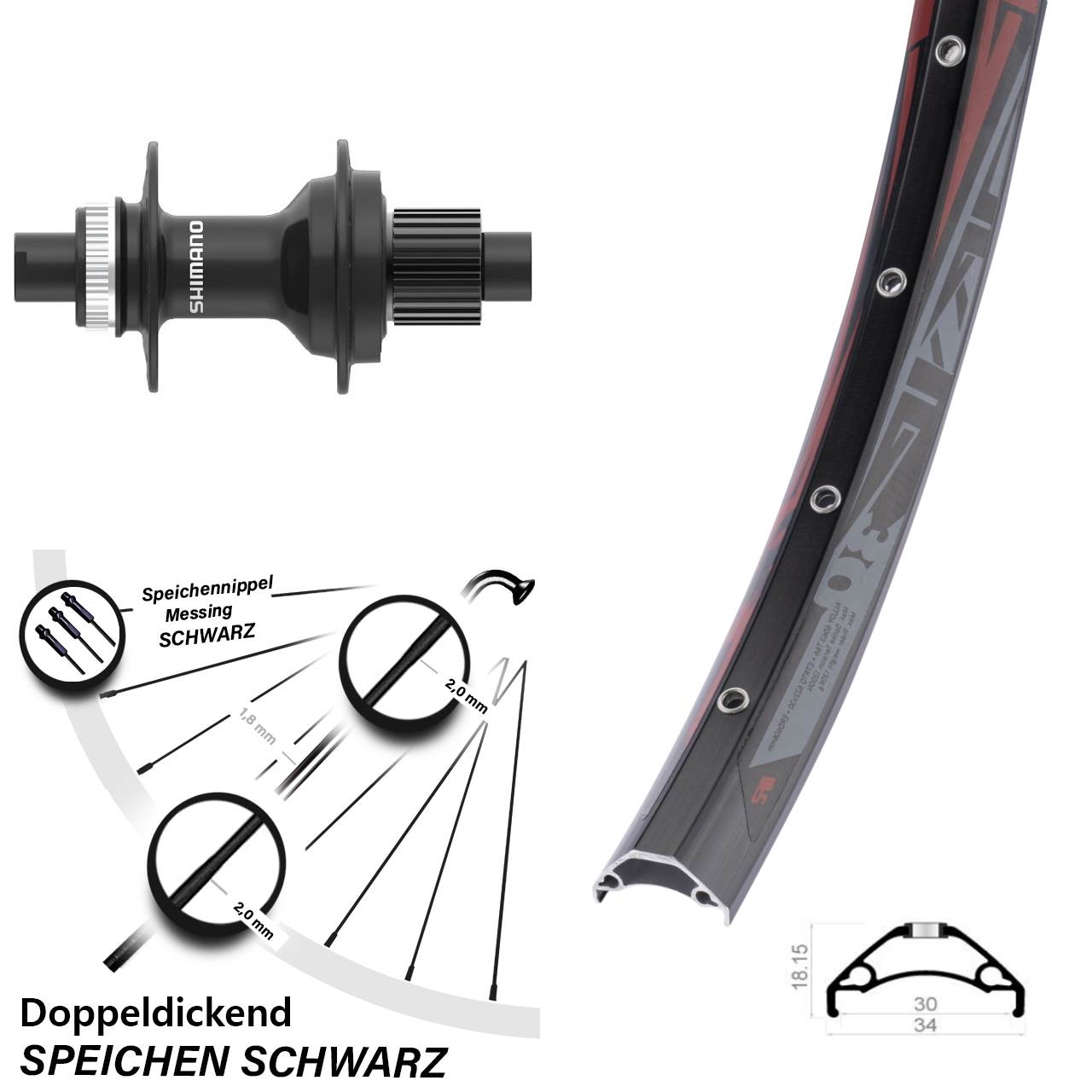 Disc Hinterrad 29 Zoll Rodi TRYP 30 Shimano FH-MT410 Micro Spline 12x142