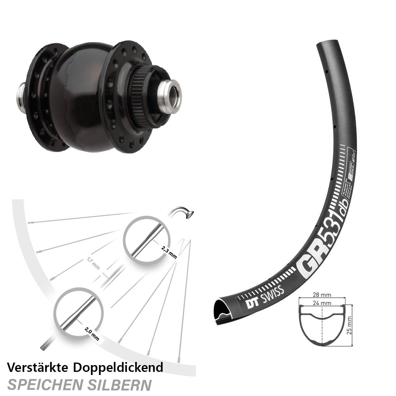 Vorderrad 12x100 mm DT Swiss GR 531 DB Gravel SON delux Disc Centerlock Steckachse