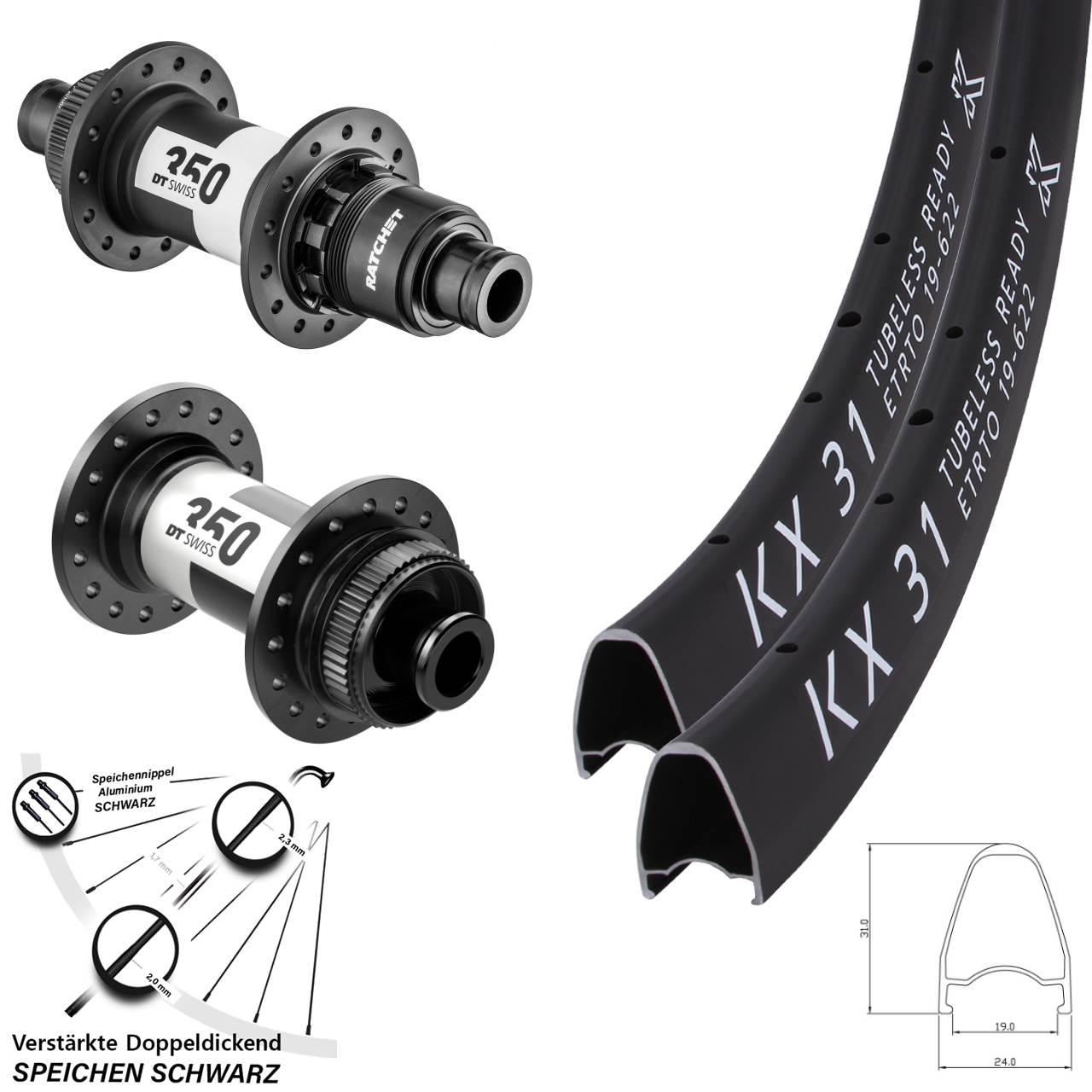 Disc Laufradsatz 28 Zoll KX 31 DT Swiss 350 XDR 11-12 fach 12x100/142