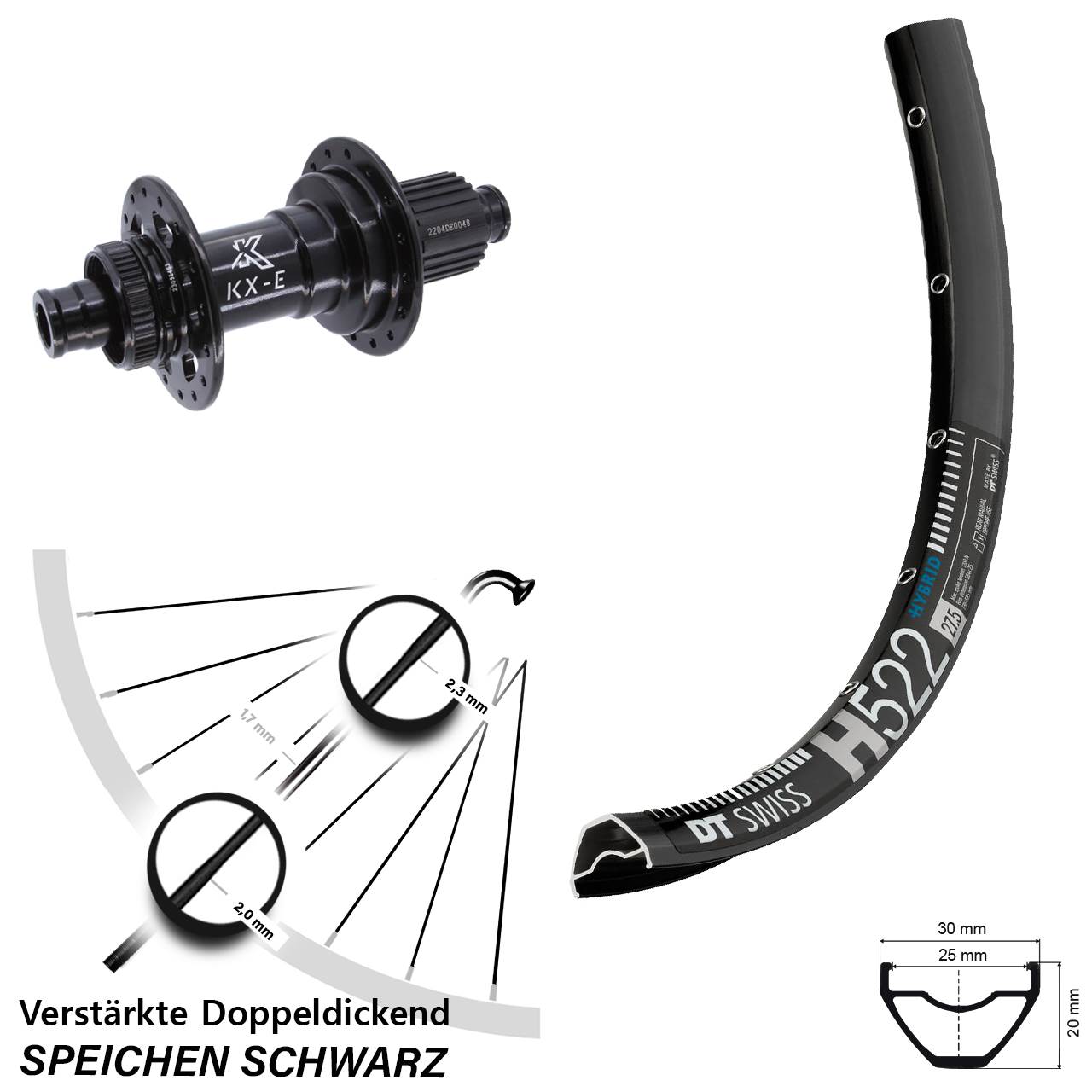 DT Swiss H522 KX-E Heavy Duty 27,5 Zoll Hinterrad Centerlock 12x148 Micro Spline