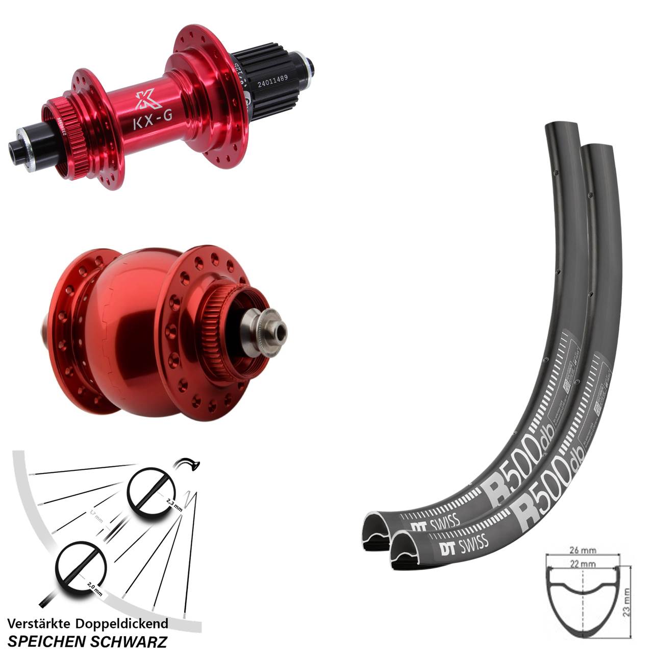 Laufradsatz Centerlock 28-29 Zoll DT Swiss R500 KX-G SON 28 rot Micro Spline QR