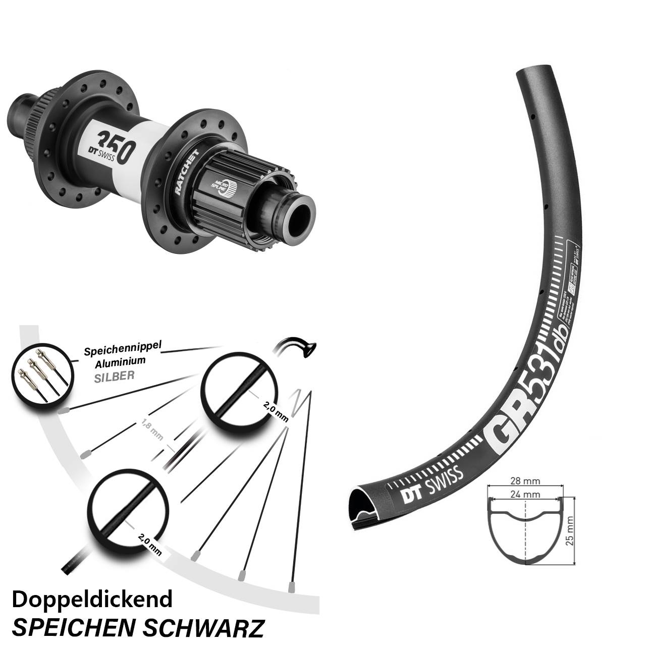 27,5 Zoll DT Swiss GR531-350 Centerlock Hinterrad 12x142 Micro Spline