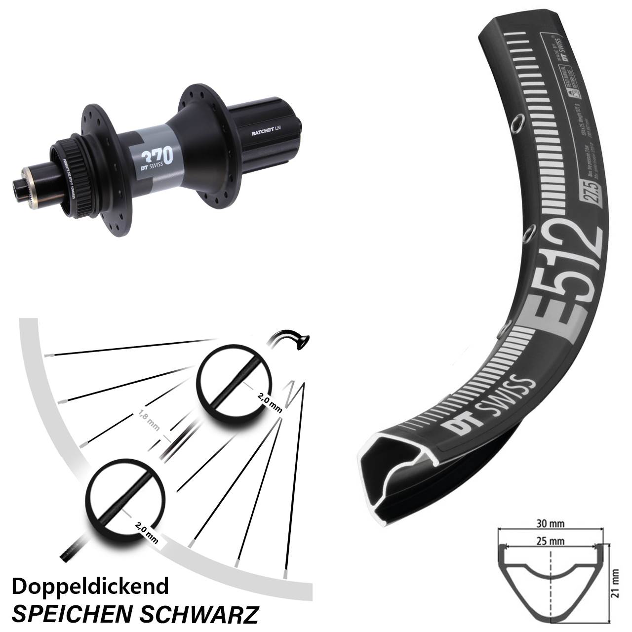 27,5 Zoll Hinterrad DT Swiss E512-370 8-12 fach