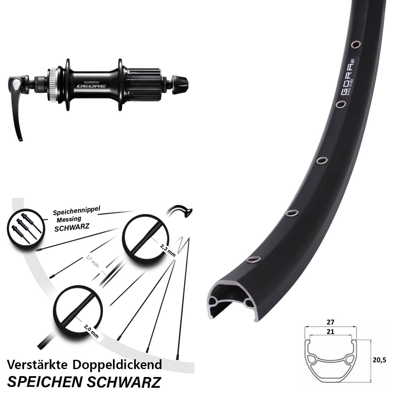 Disc Laufrad 29 Zoll Gora 21 Shimano Deore FH-M6000 8-11 fach für Schnellspanner