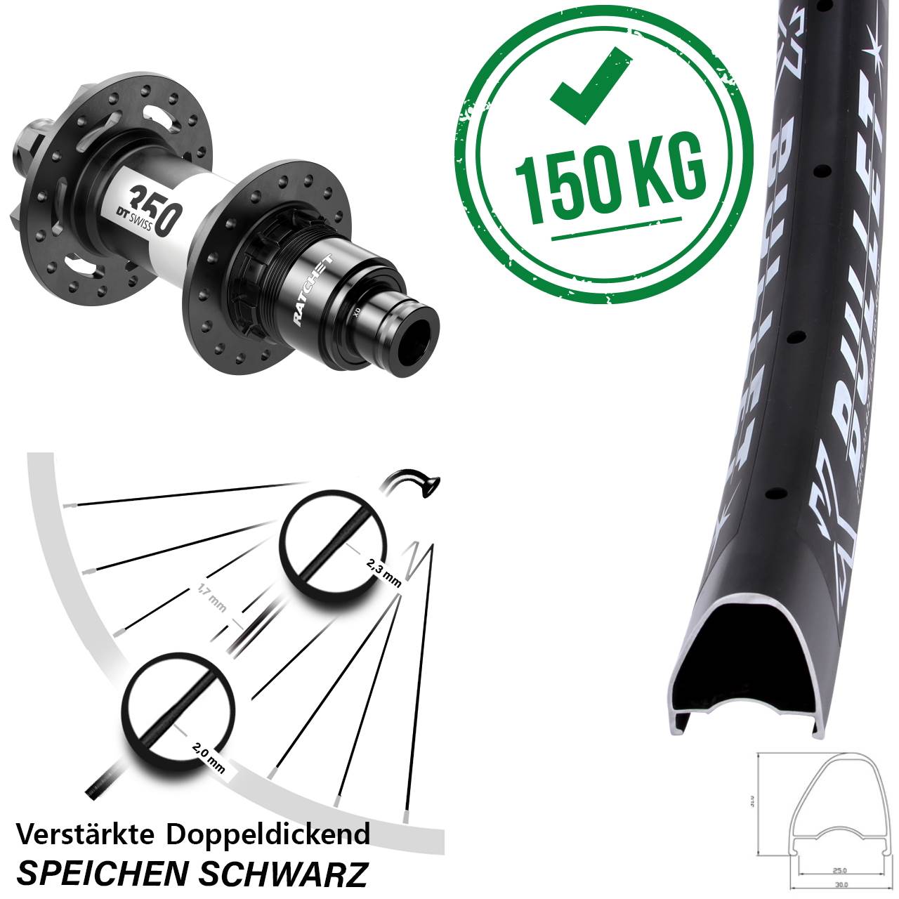 Disc Laufrad 28-29 Zoll KX Bullet OS DT Swiss 350 SRAM XD 12x148