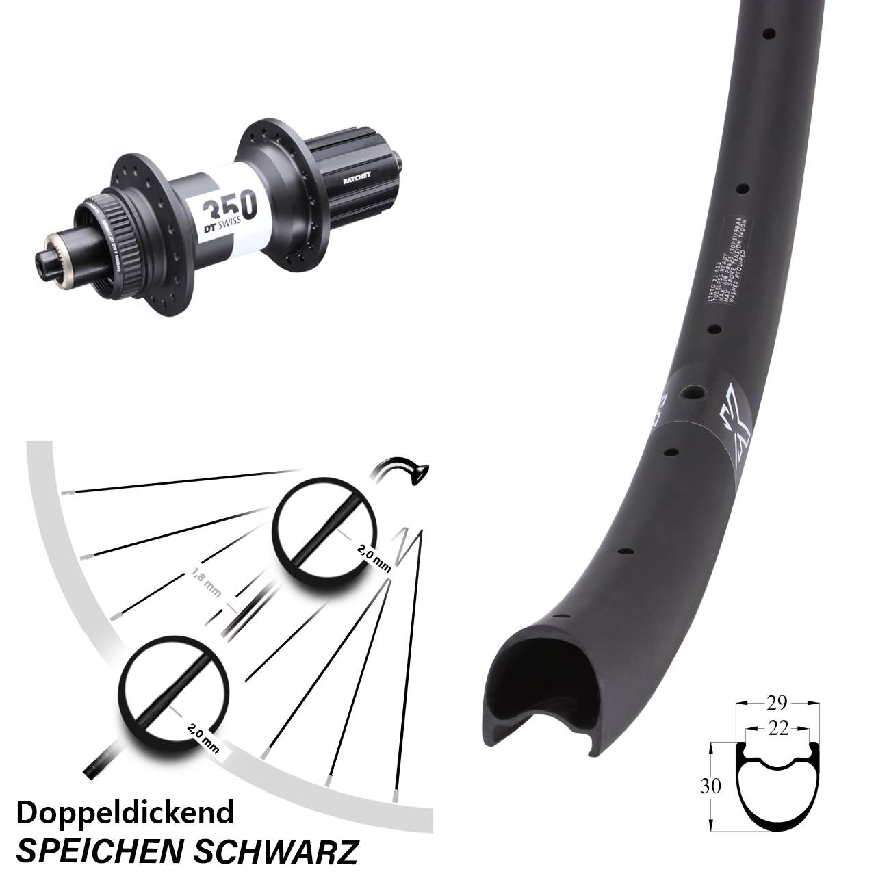 Hinterrad für Schnellspanner 28 Zoll KX-RC Gravel Carbon DT Swiss 350 11-12 fach HG