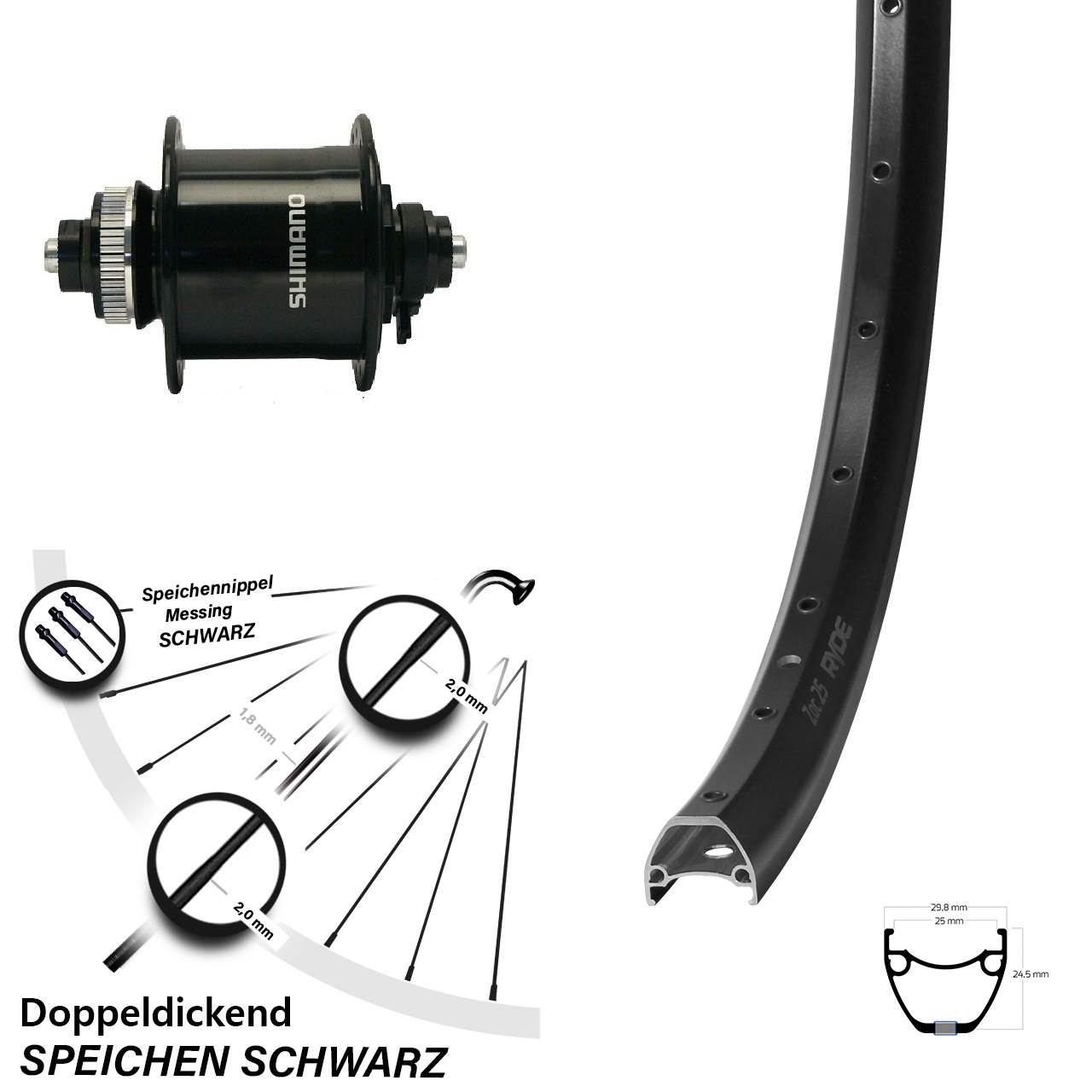 Centerlock Dynamo-Vorderrad QR 28 Zoll Ryde ZAC 25 Shimano DH-UR700-3D