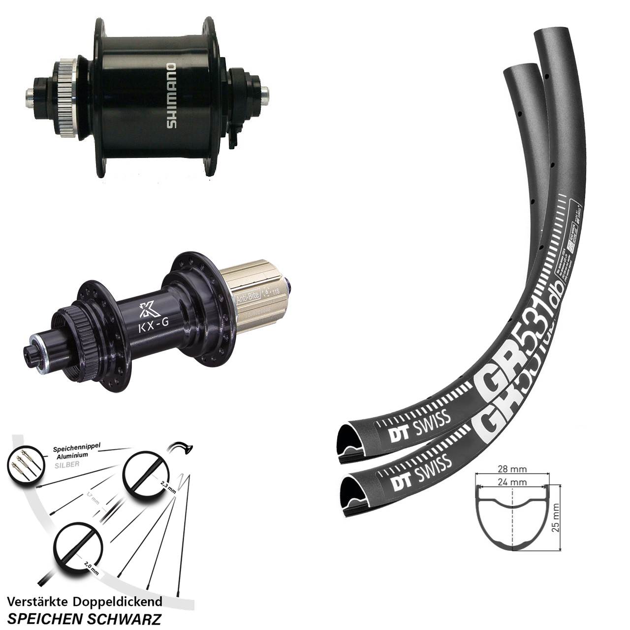 Laufradsatz Centerlock QR 28 Zoll DT Swiss GR531 KX-G Shimano DH-UR700-3D 8-12 fach HG