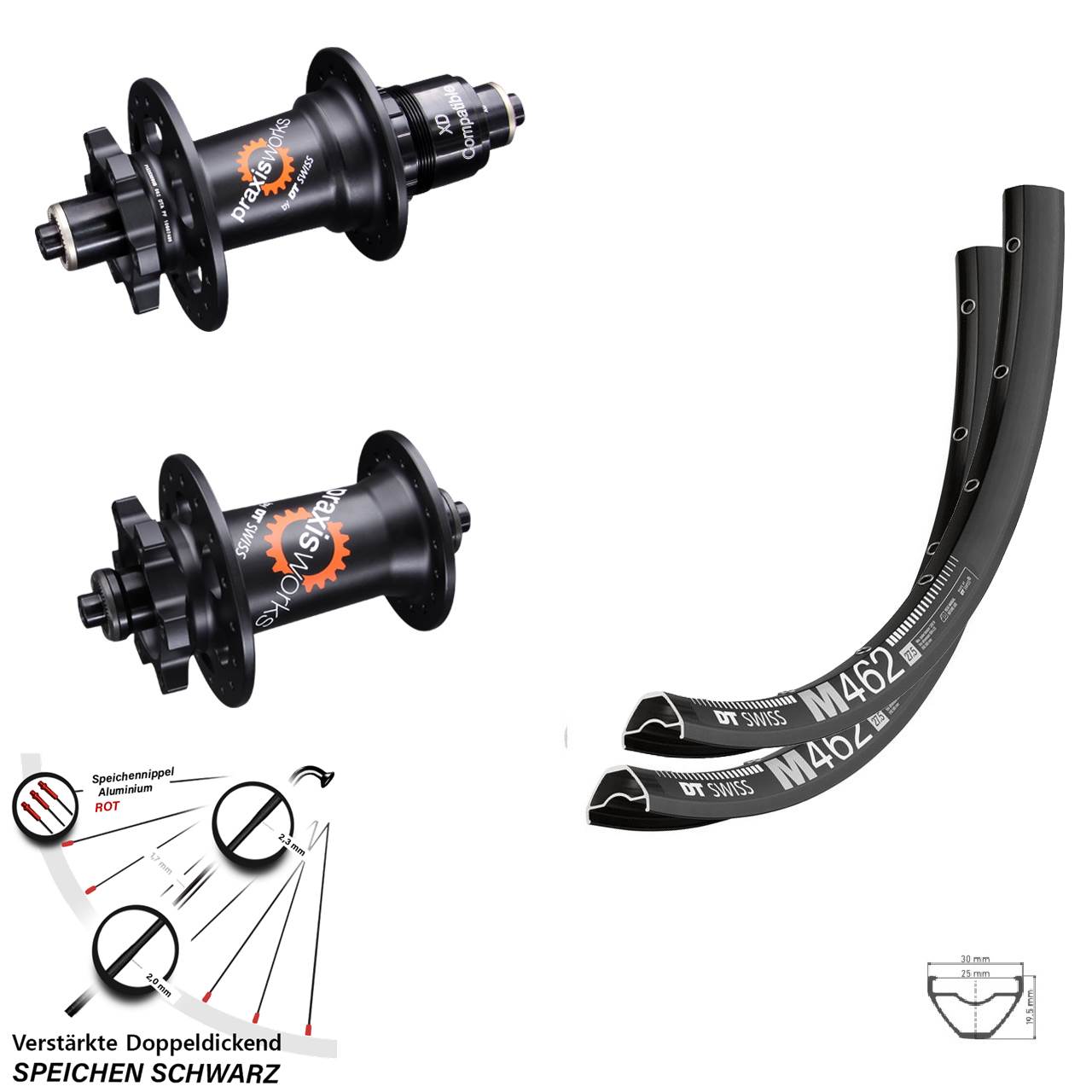 DT Swiss M 462-350 QR 27,5 Zoll 6-Loch Laufradsatz für Schnellspanner SRAM XD