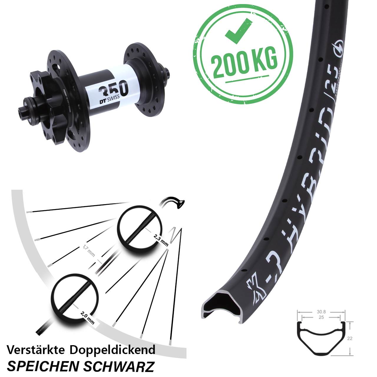 Vorderrad 28-29 Zoll KX-R Hybrid 25 DT Swiss 350 QR
