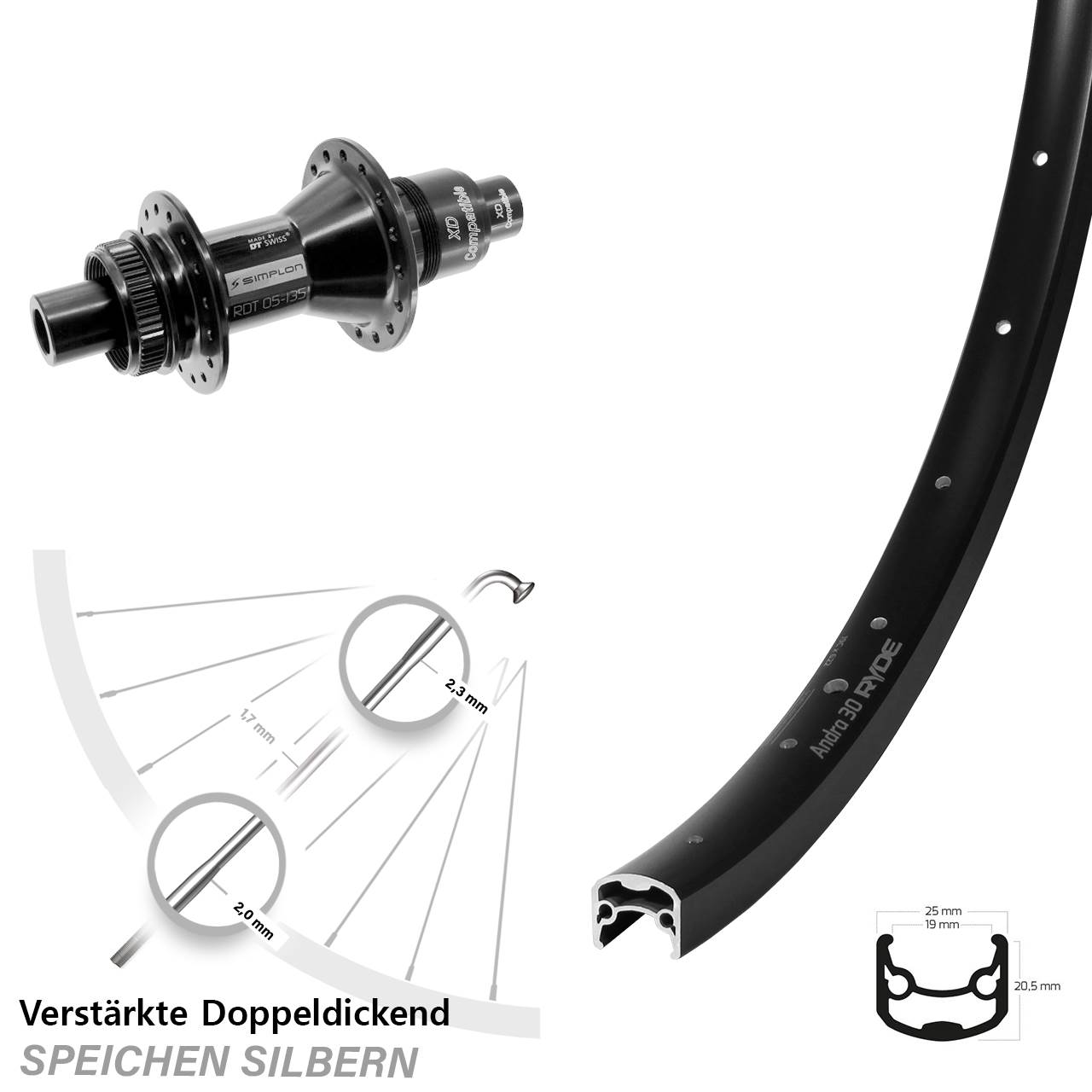29 Zoll Ryde Andra 30 DT Swiss 370 Disc Hinterrad 12x142 XD