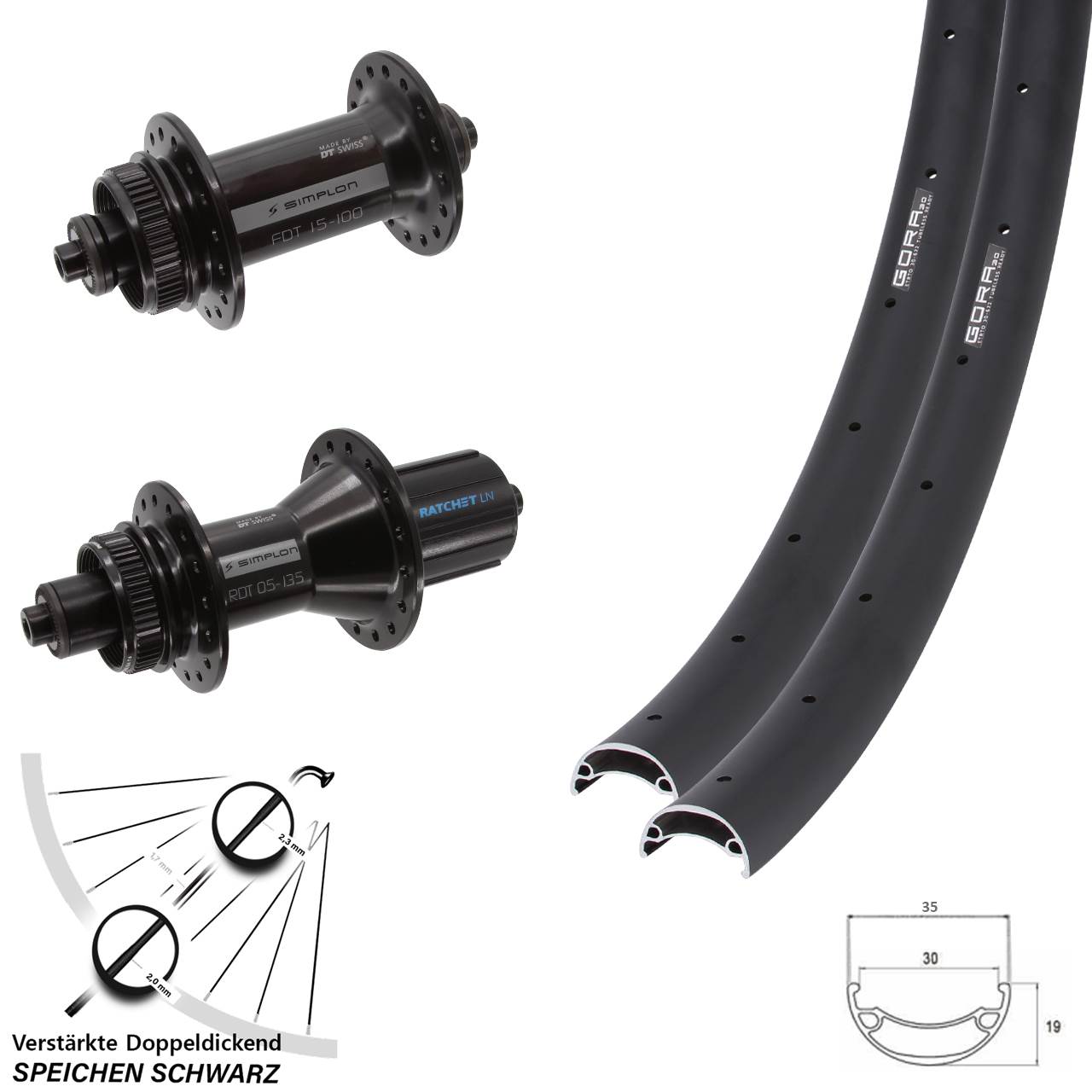 26 Zoll Gora 30-370 DT Swiss 370 Hybrid Disc Laufradsatz QR 8-11 fach HG