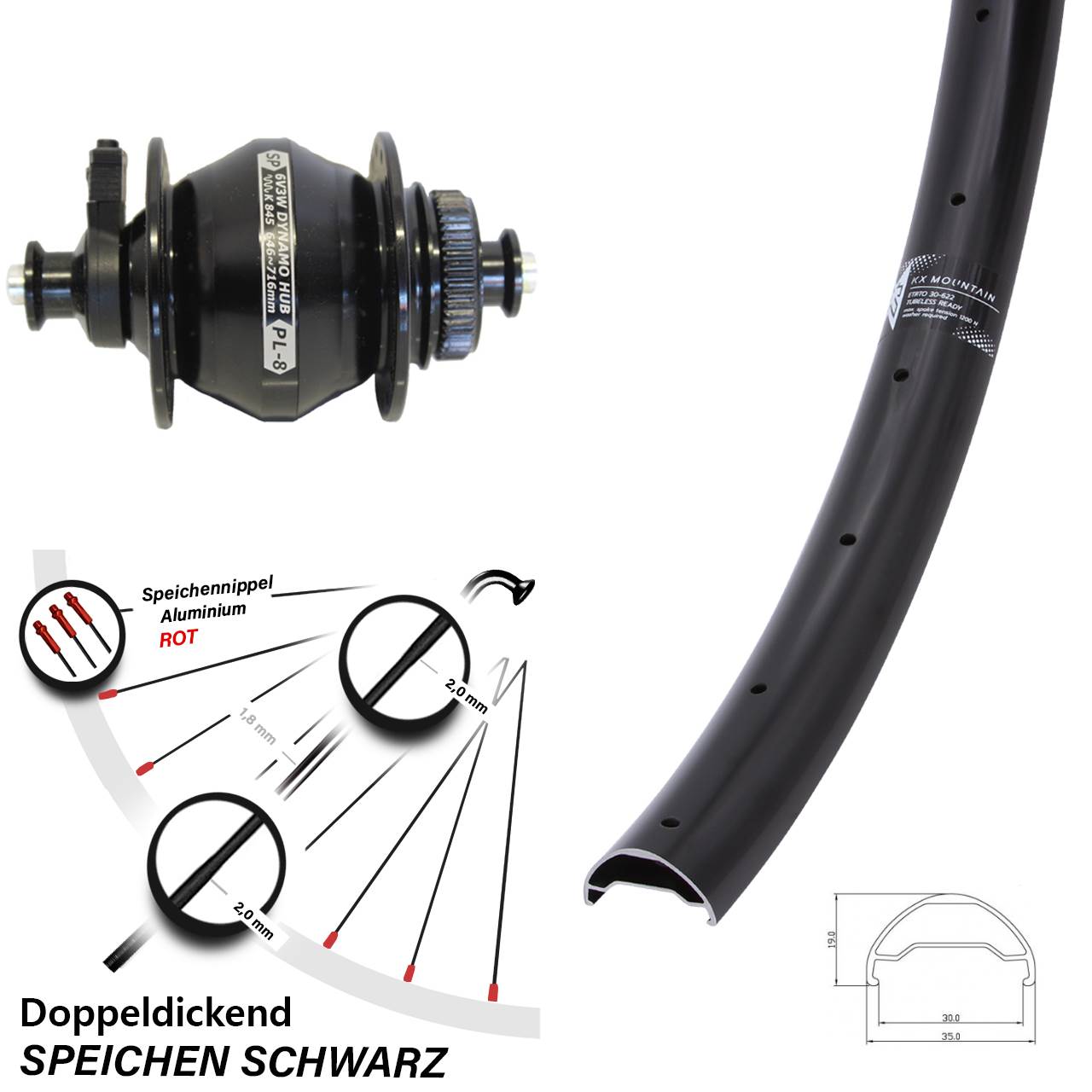 29 Zoll KX Mountain Shutter Precision PL-8 Disc Nabendynamovorderrad für Schnellspanner