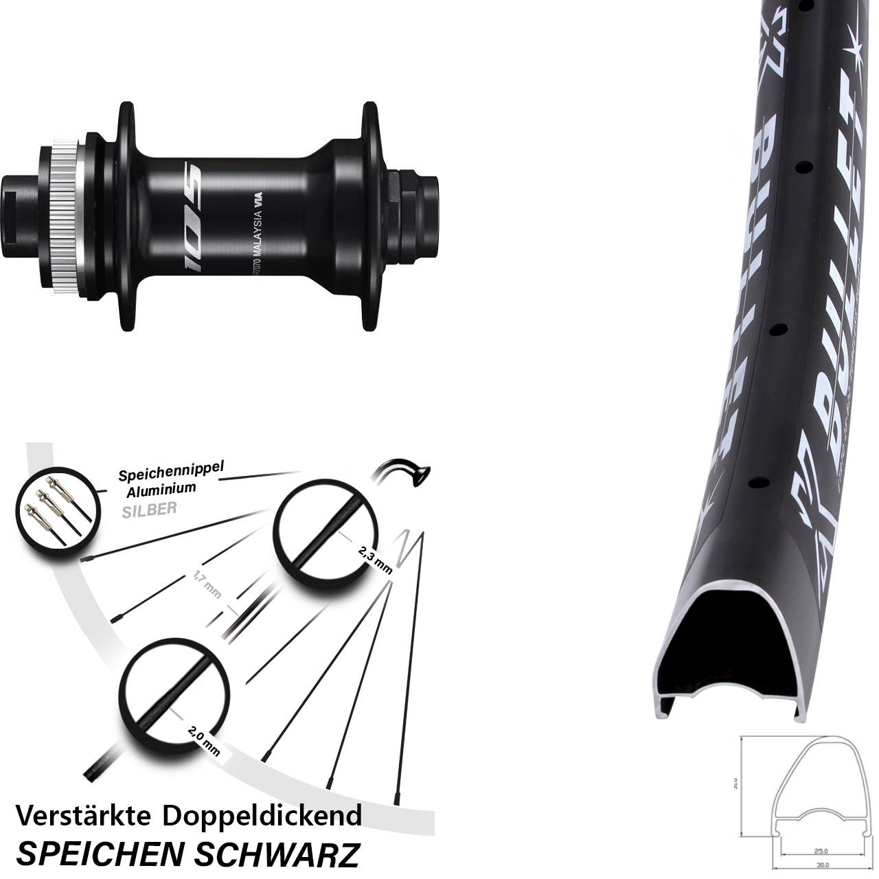 KX Bullet OS Shimano 105 28-29 Zoll Disc Vorderrad 12x100