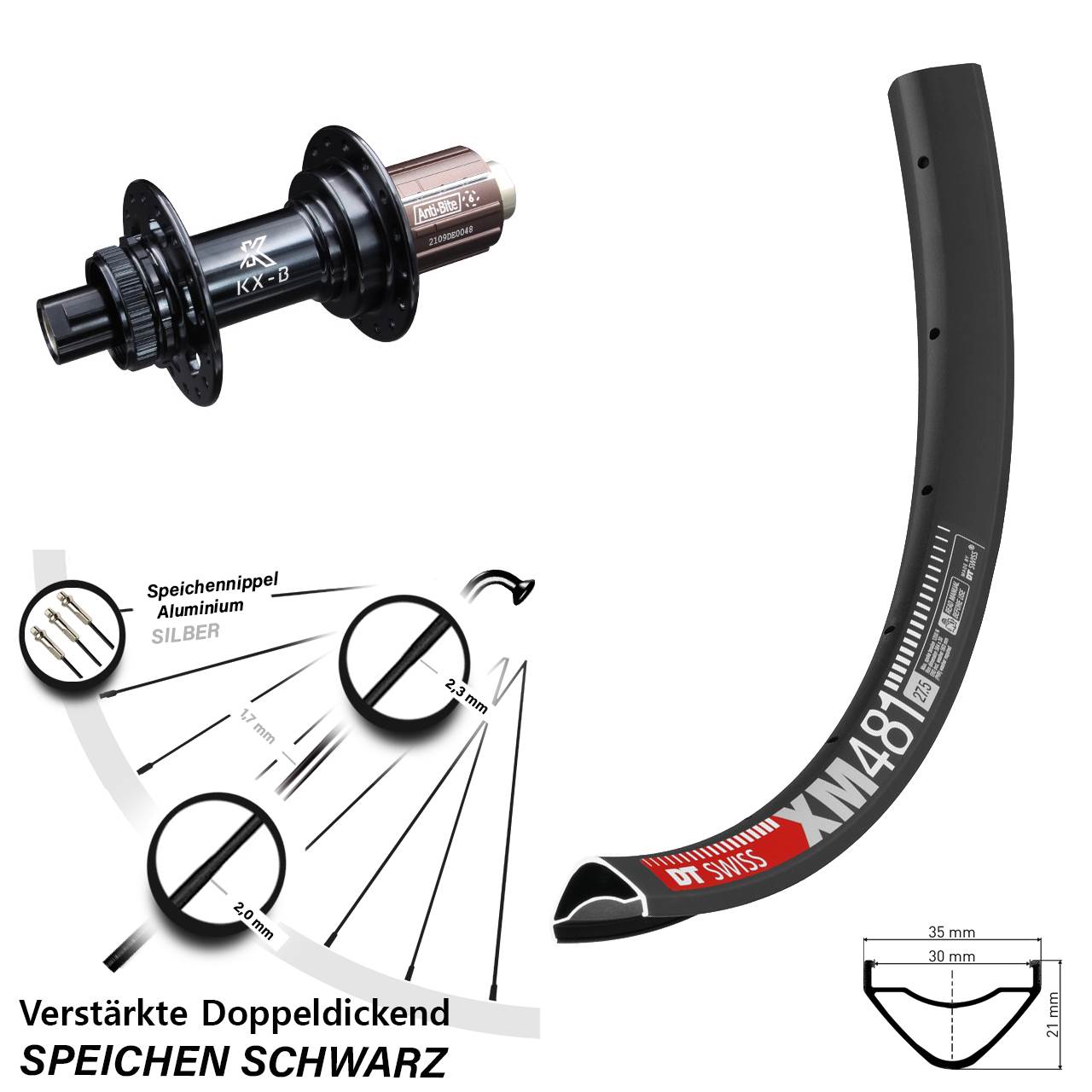 DT Swiss XM481 KX-B 27,5 Zoll Centerlock Hinterrad 12x148 Boost 8-12 fach