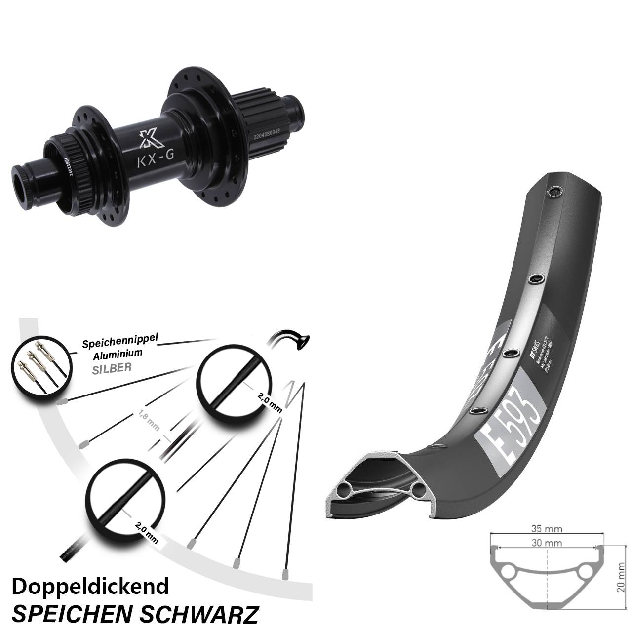 29 Zoll DT Swiss E 593 Hinterrad KX-GS Micro Spline 12x142