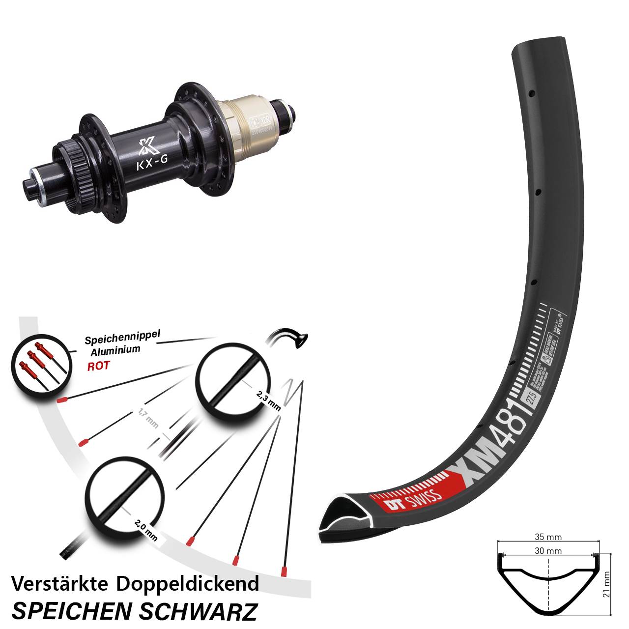 27,5 Zoll DT Swiss XM 481 KX-G Disc Laufrad QR SRAM XDR